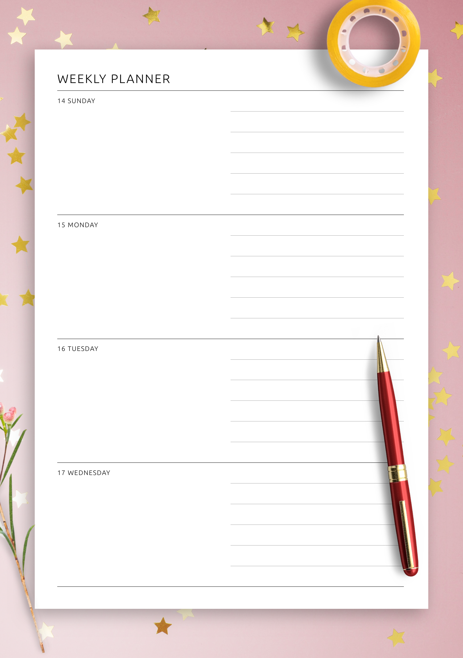 Printable Weekly Calendar Page Horizontal