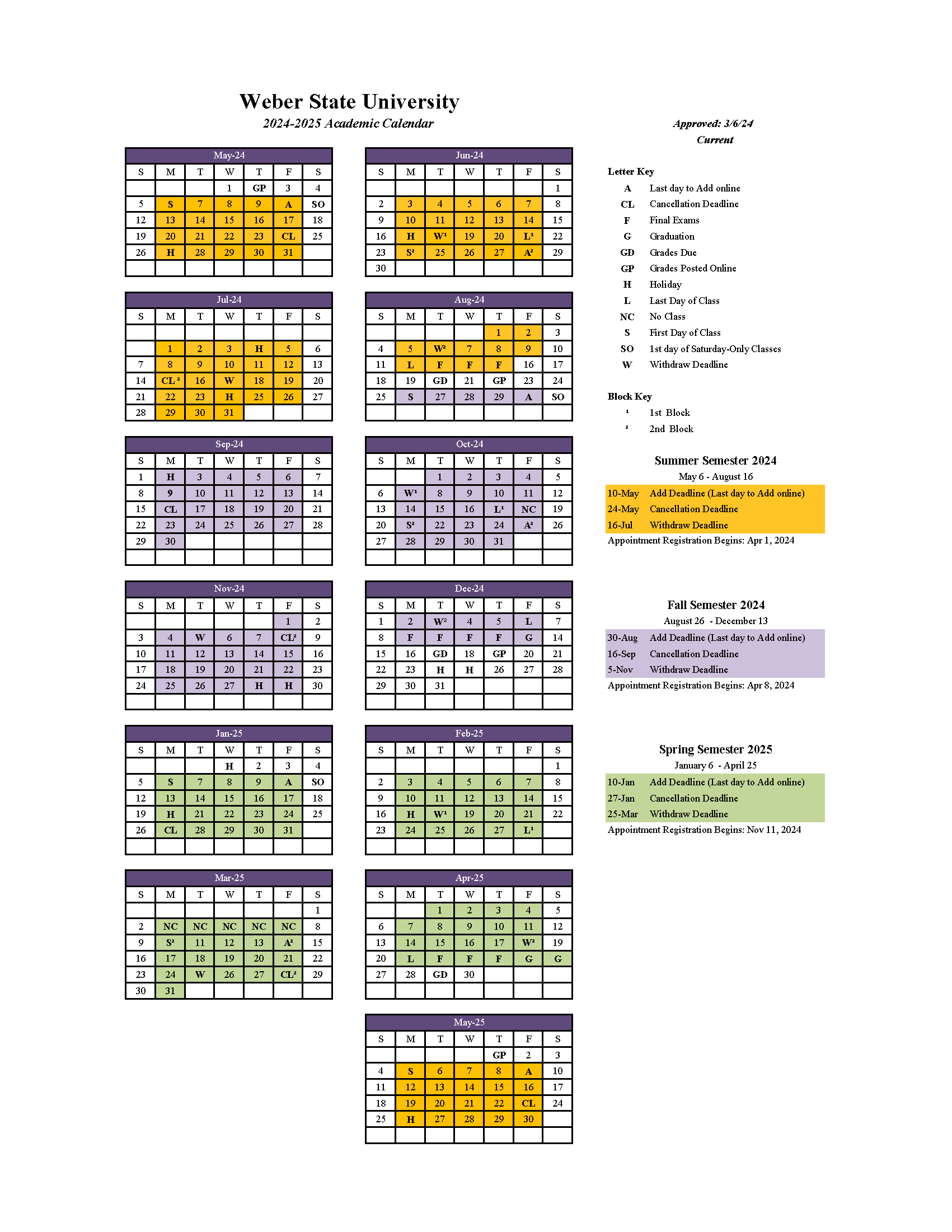 Fall Semester Printable Calendar