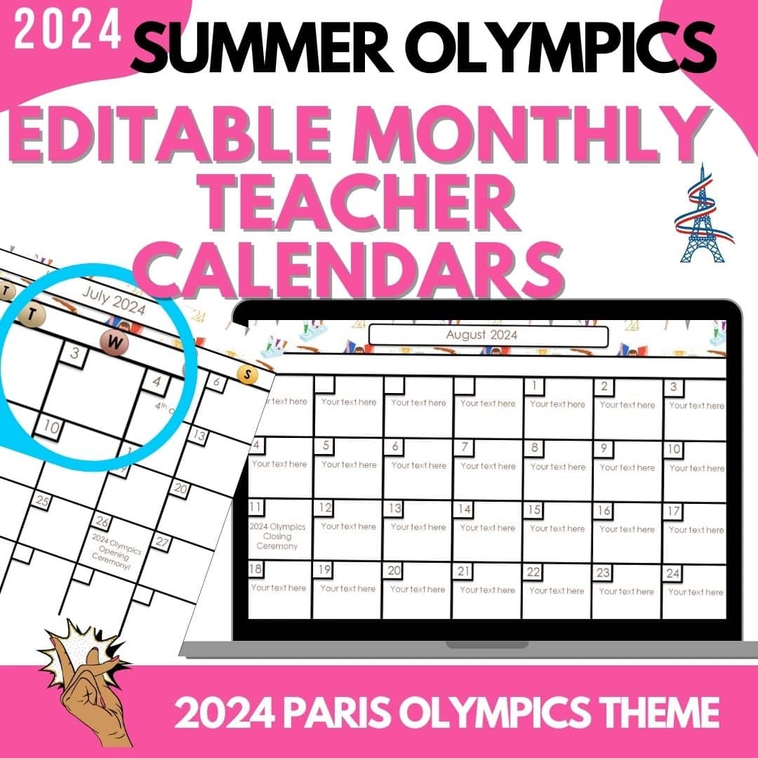 2024 2025 calendar editable summer olympics teacher planner teaching ideas for those who love teaching
