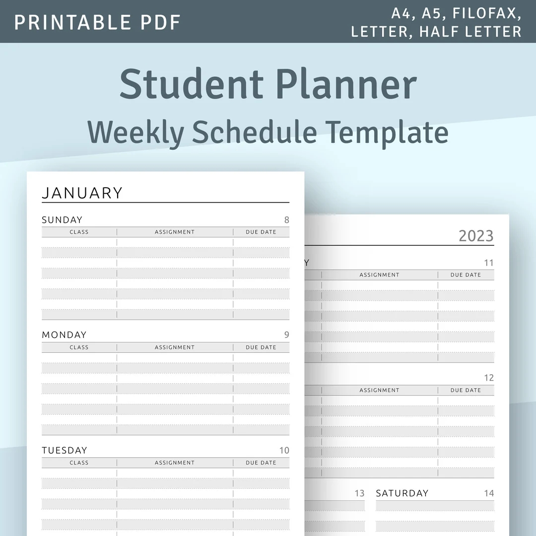 2024 2025 Student Planner Printable Template School Planner Weekly Schedule Academic Study Planner A4 A5 Letter Half Letter PDF Etsy