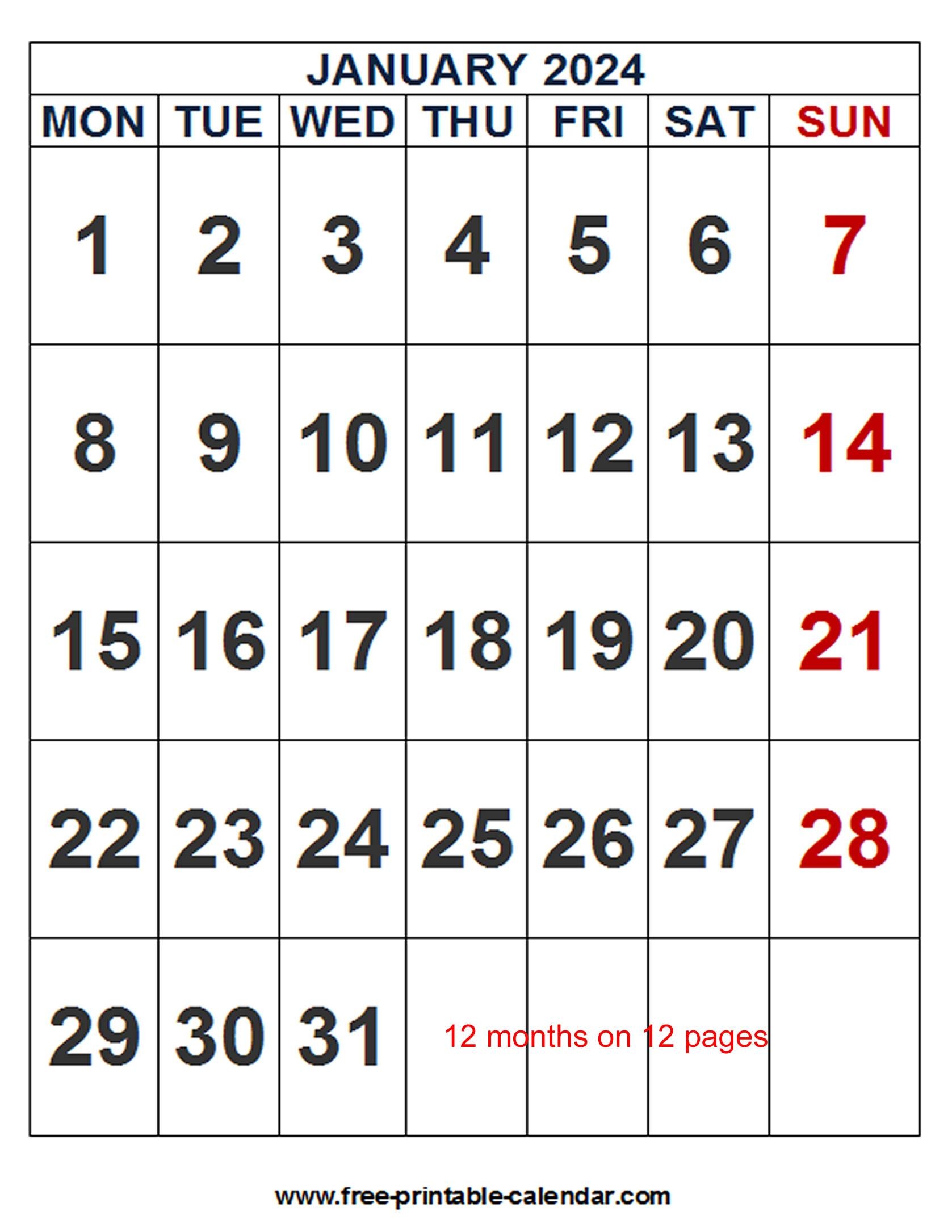 Printable Word Calendar