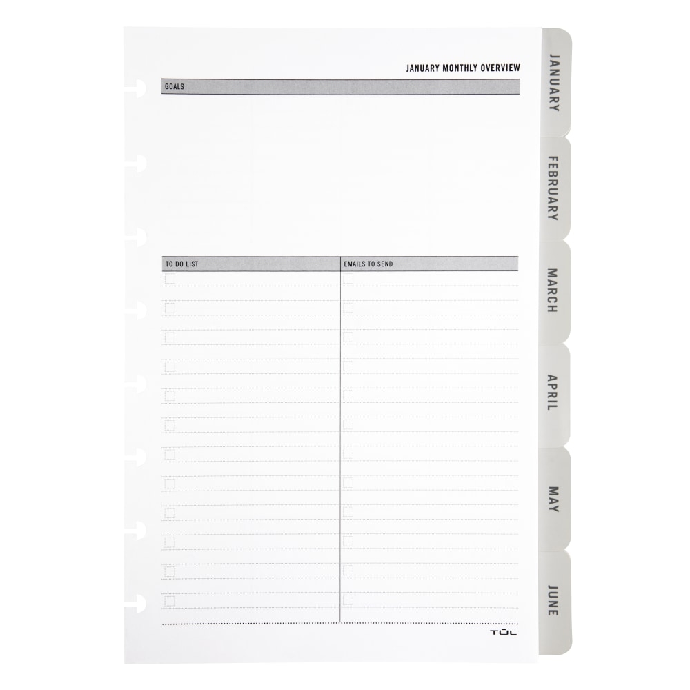 2024 tul discbound monthly planner refill pages with 12 tab dividers junior size gray january to december officesupply