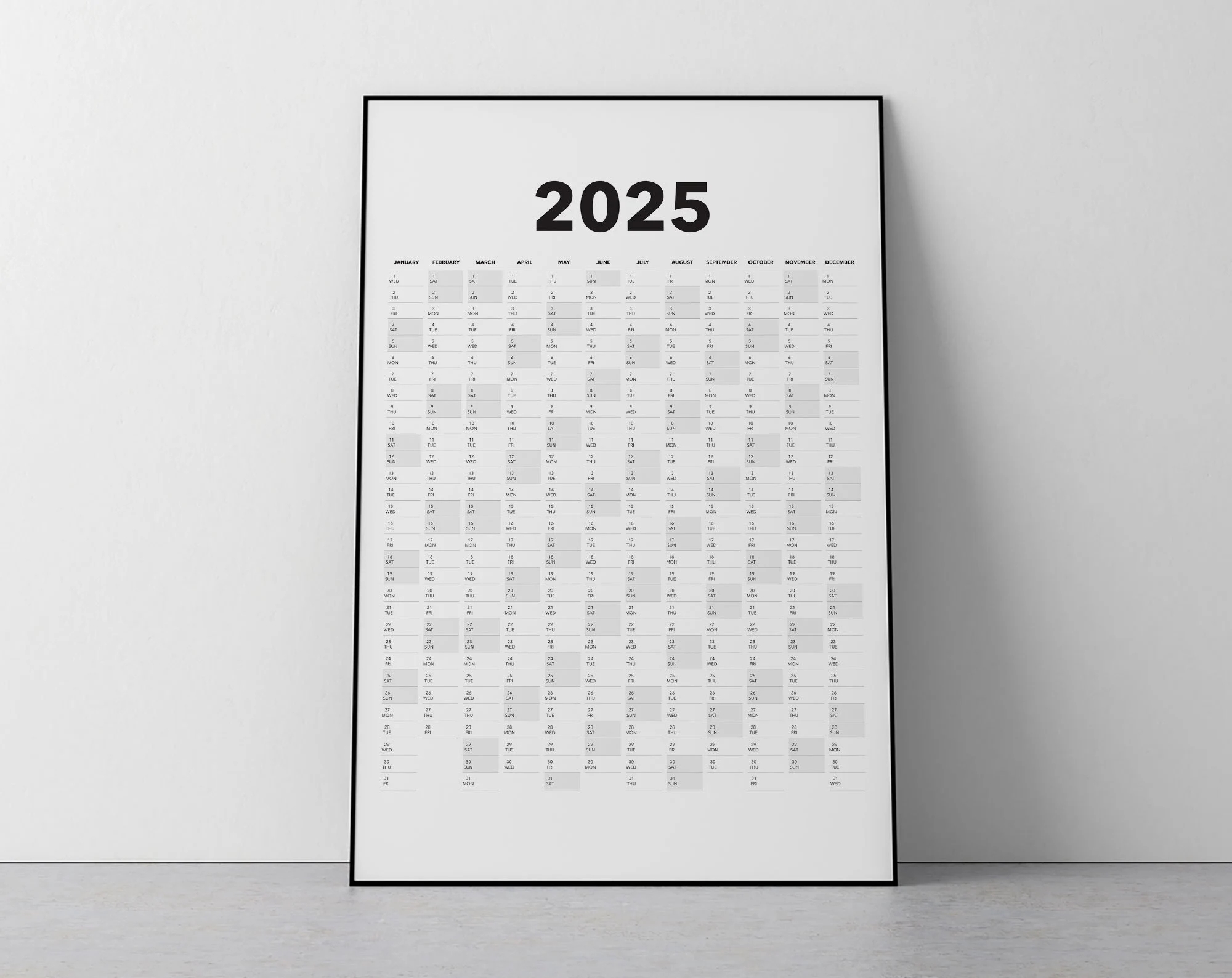 2025 Calendar Blank Vertical Yearly View Extra Large Wall Calendar Printable Etsy