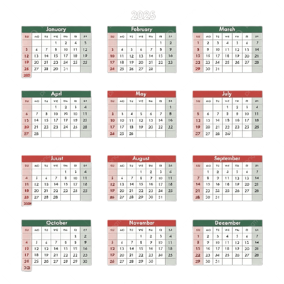 2025 Calendar Calendar Yearly Calendar Printable Calendar PNG Transparent Image And Clipart For Free Download