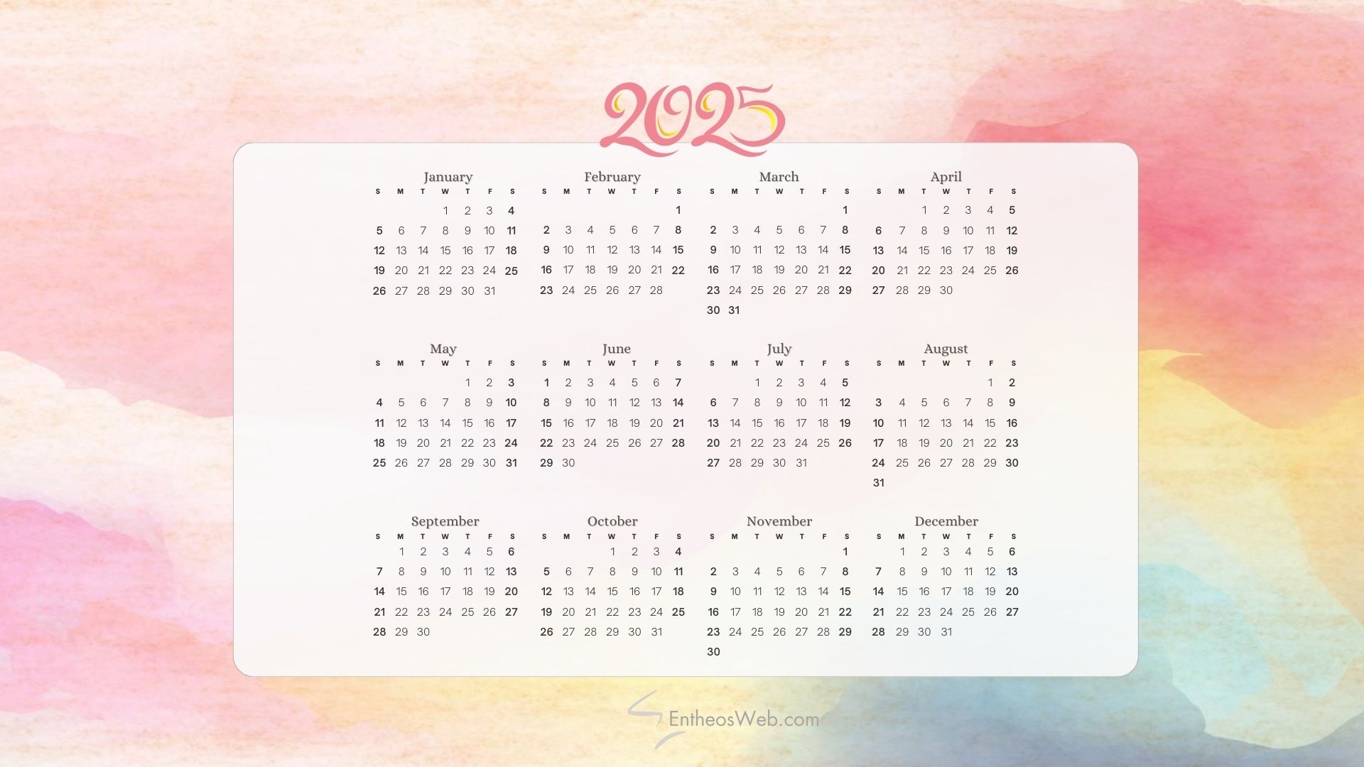 2025 Calendar Desktop Wallpaper And PDF Printables EntheosWeb
