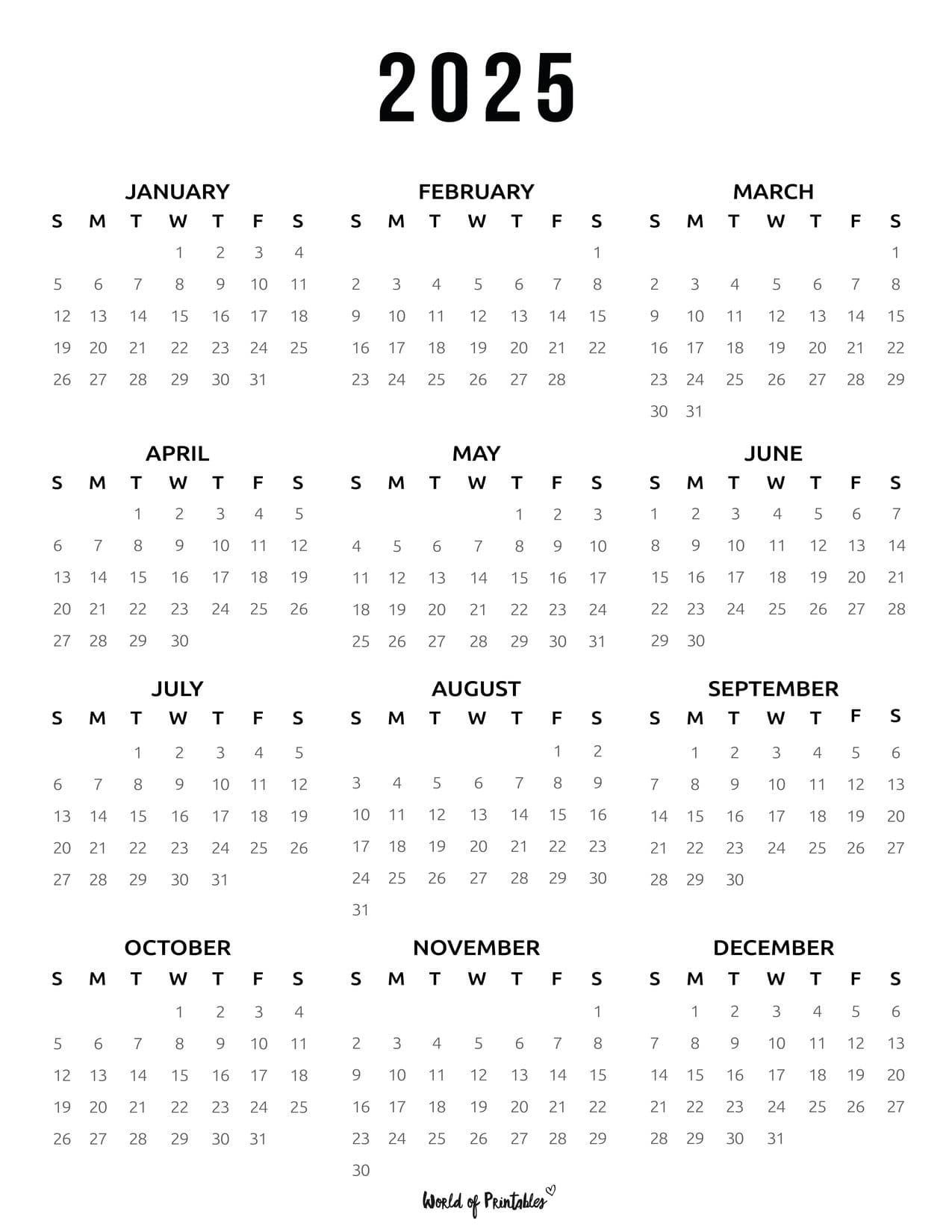 2025 Calendar Free