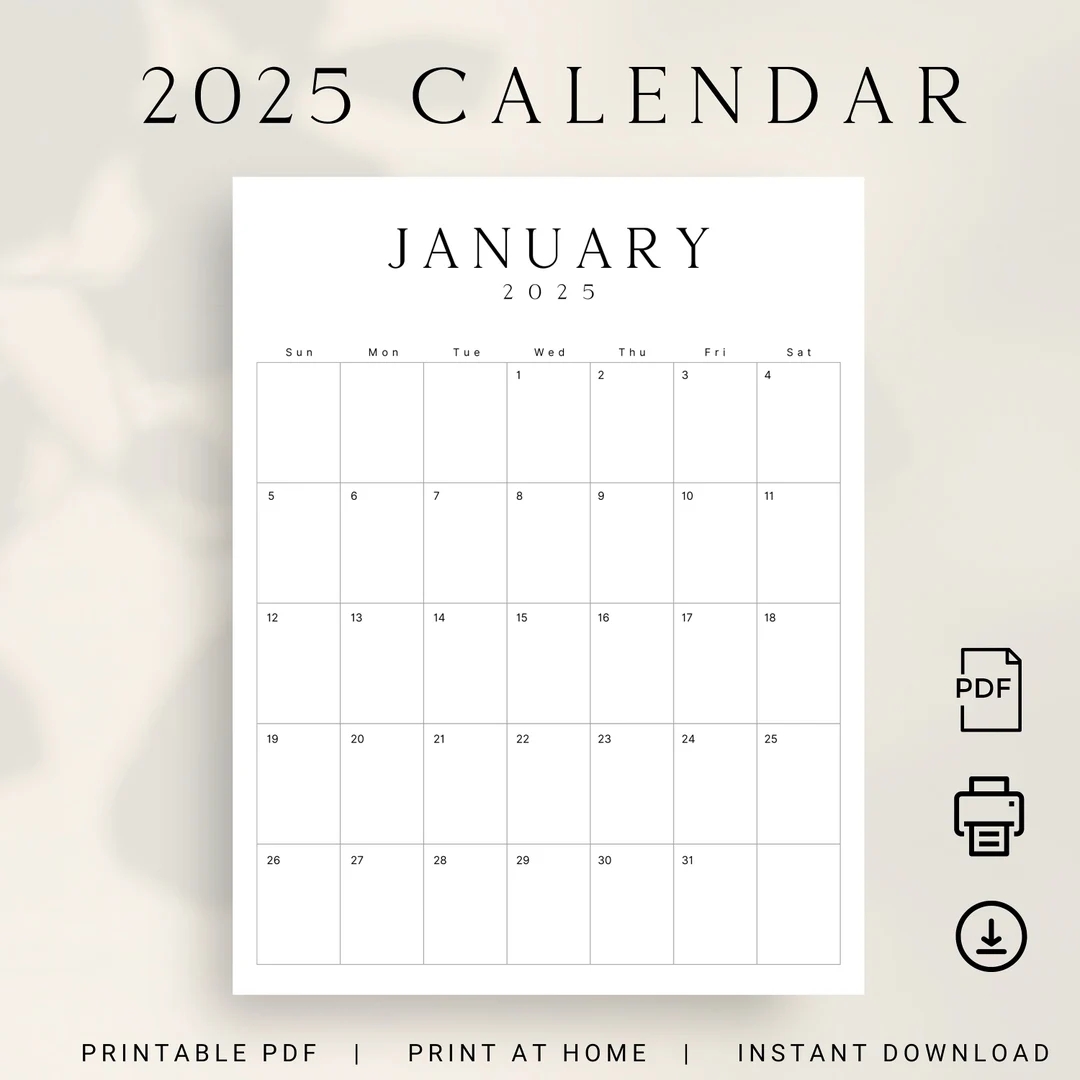 2025 Calendar Printable 2025 Monthly Planner Portrait 2025 LUXE Monthly Calendar Vertical A4 Letter Size Sunday Monday Start Calendar PDF Etsy