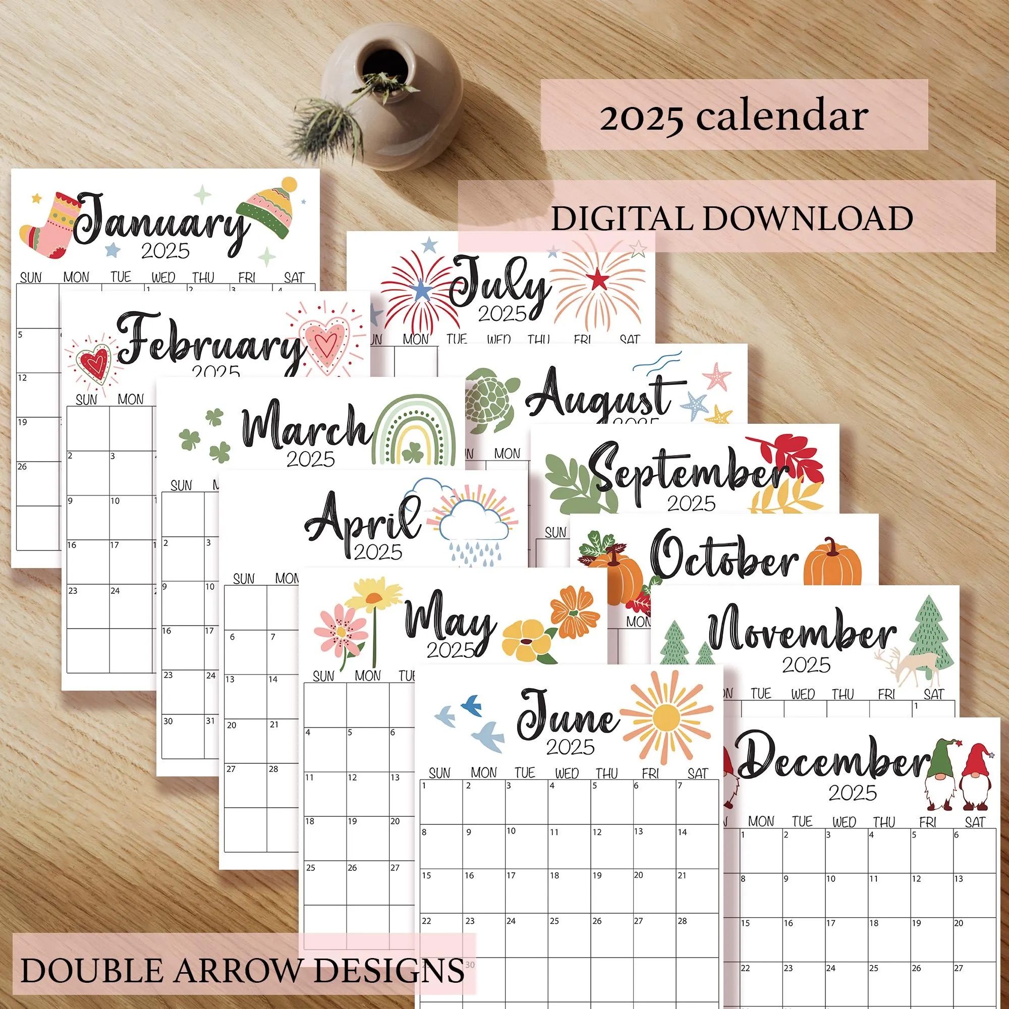 2025 Calendar Printable Calendar 2025 2025 Calendar Printable Calendar2025 Monthly Calendar Printable Instant Calendar Download Etsy