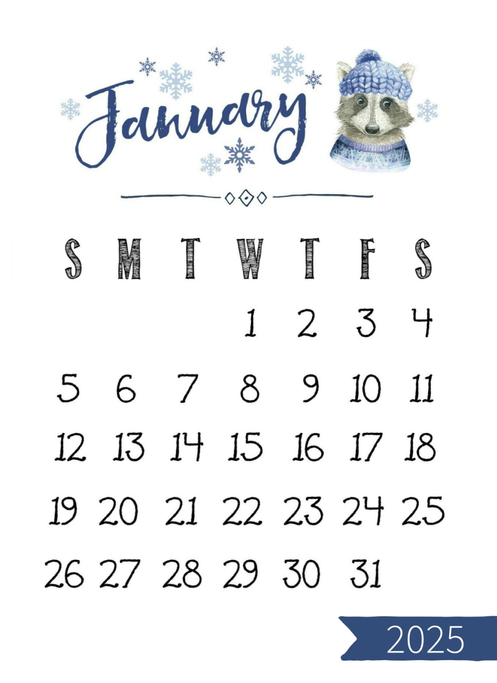 Free Desk Size Printable Calendar 2025
