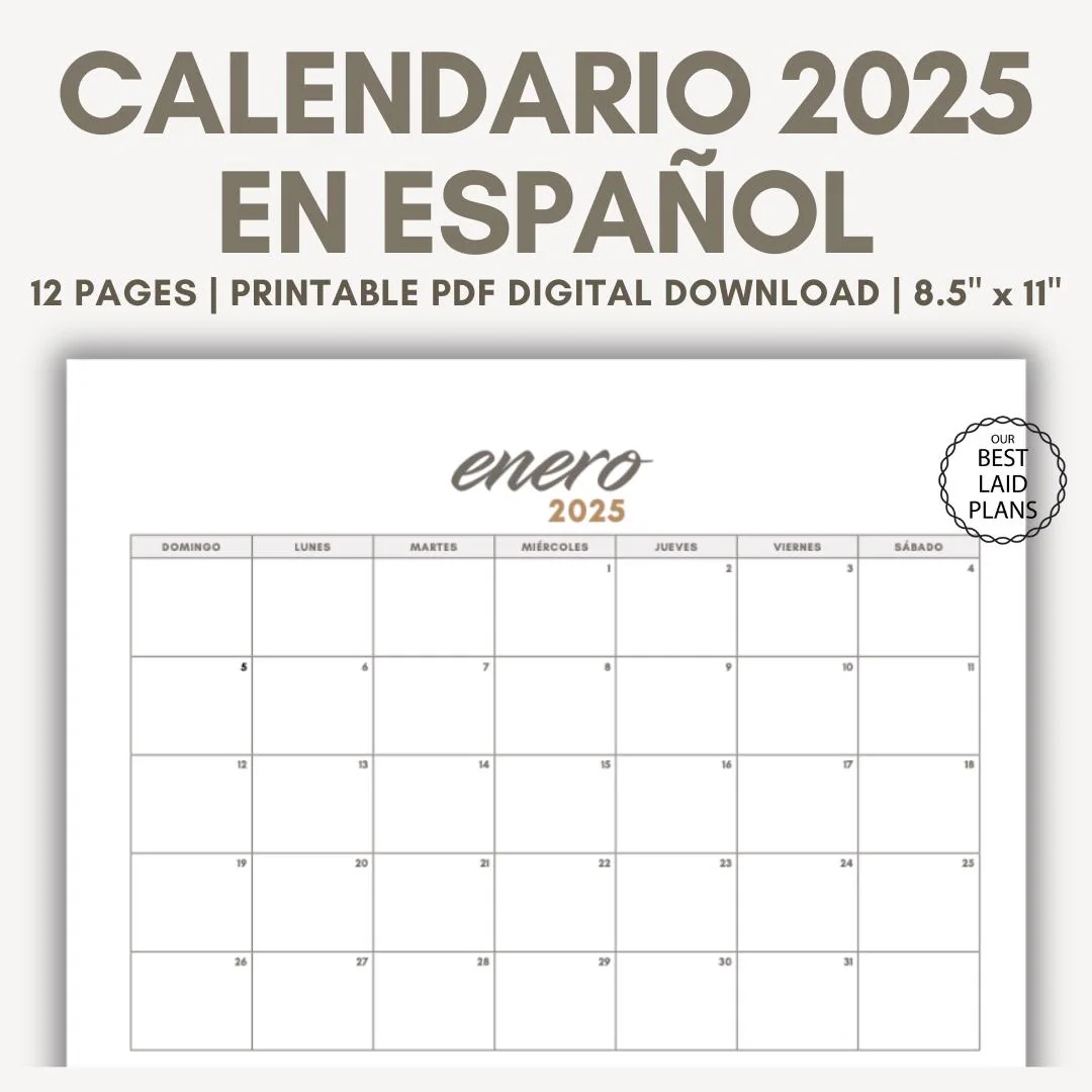 2025 Calendar Spanish Printable Spanish Calendar Calendario Espanol Monthly Calendar Calendario Mensual Espa ol 2025 Wall Calendar Spanish Etsy