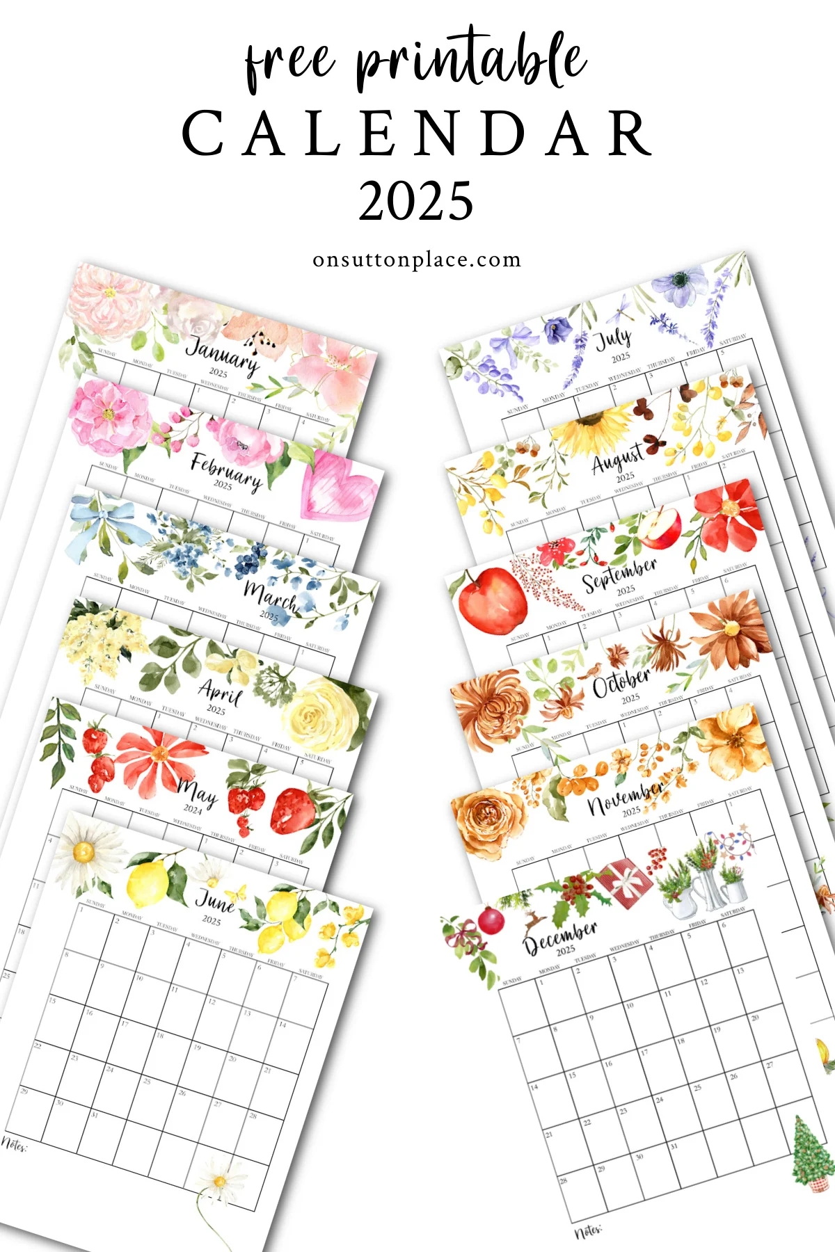 Printable 12 Month Calendar 2025