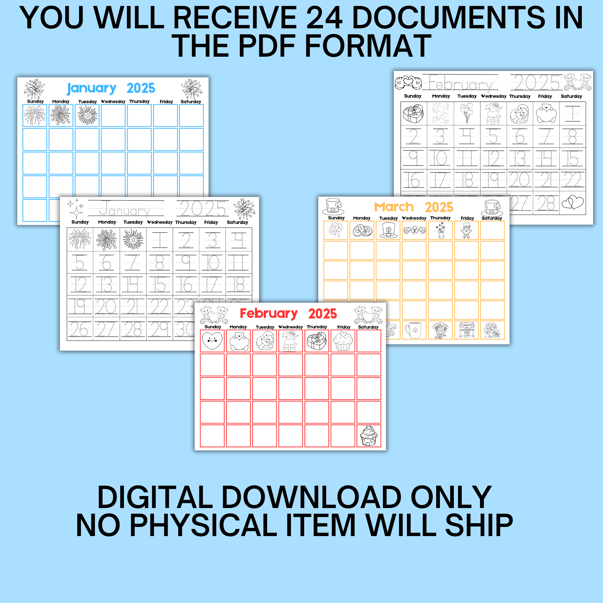 2025 Kids Traceable Calendar Printable Mess For Less Shop