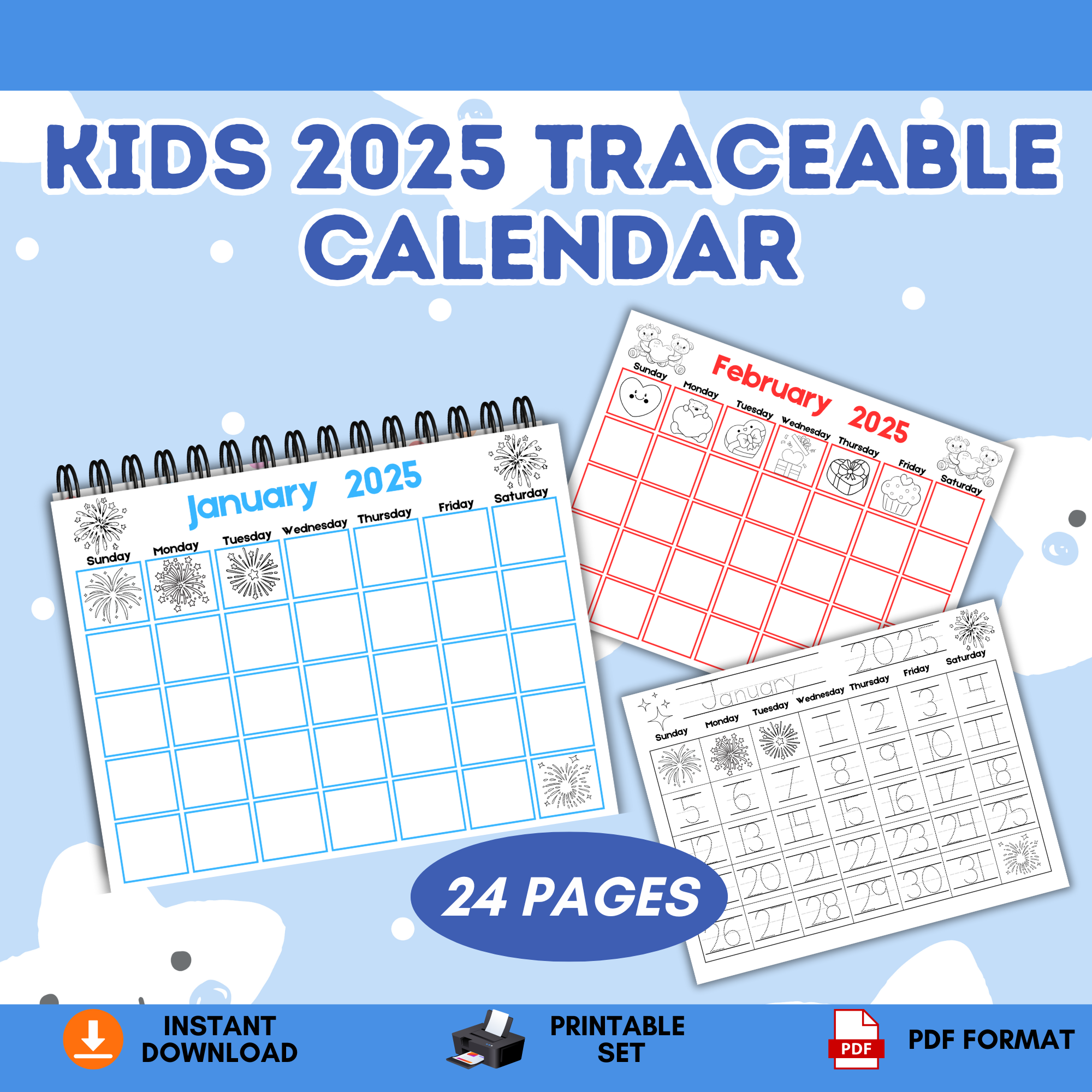 2025 kids traceable calendar printable mess for less shop