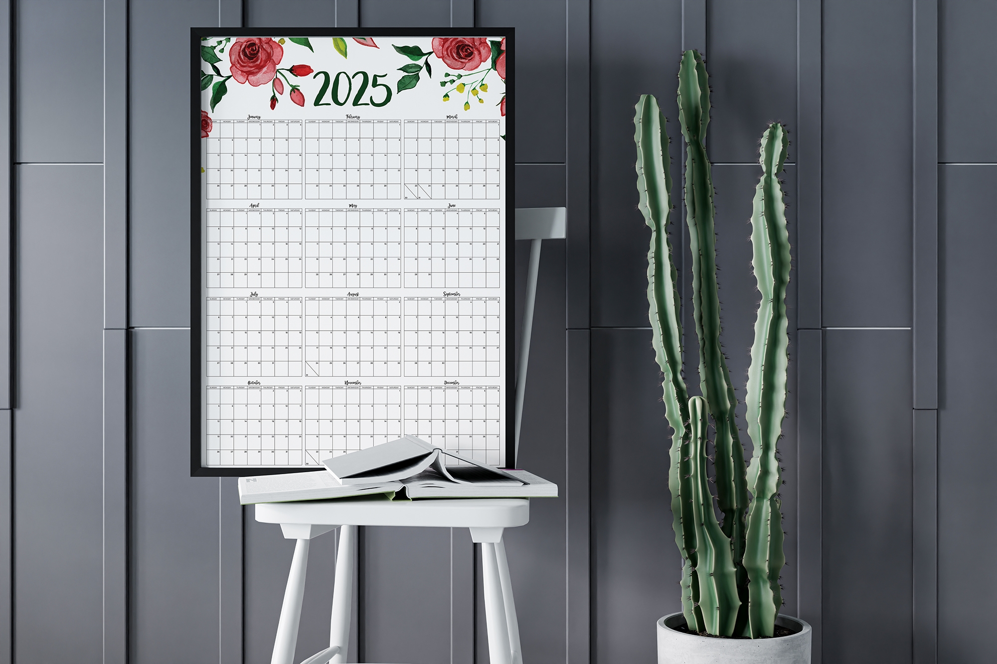 2025 Large Wall Calendar Printable 24x36 Poster Instant Download PDF JPG Printables By Cottonwood Whispers