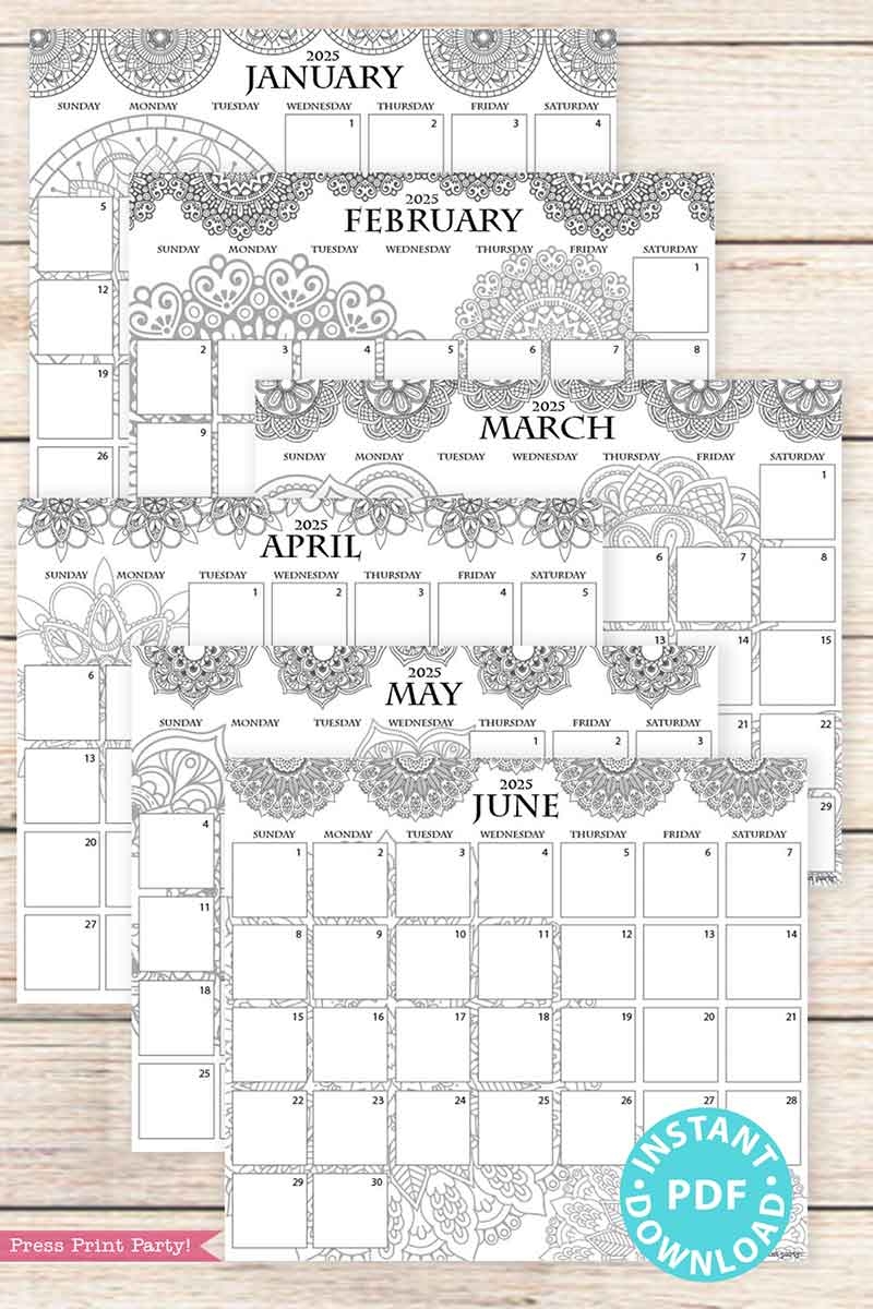 2025 Monthly Calendars For Bullet Journals Or Binders Mandala