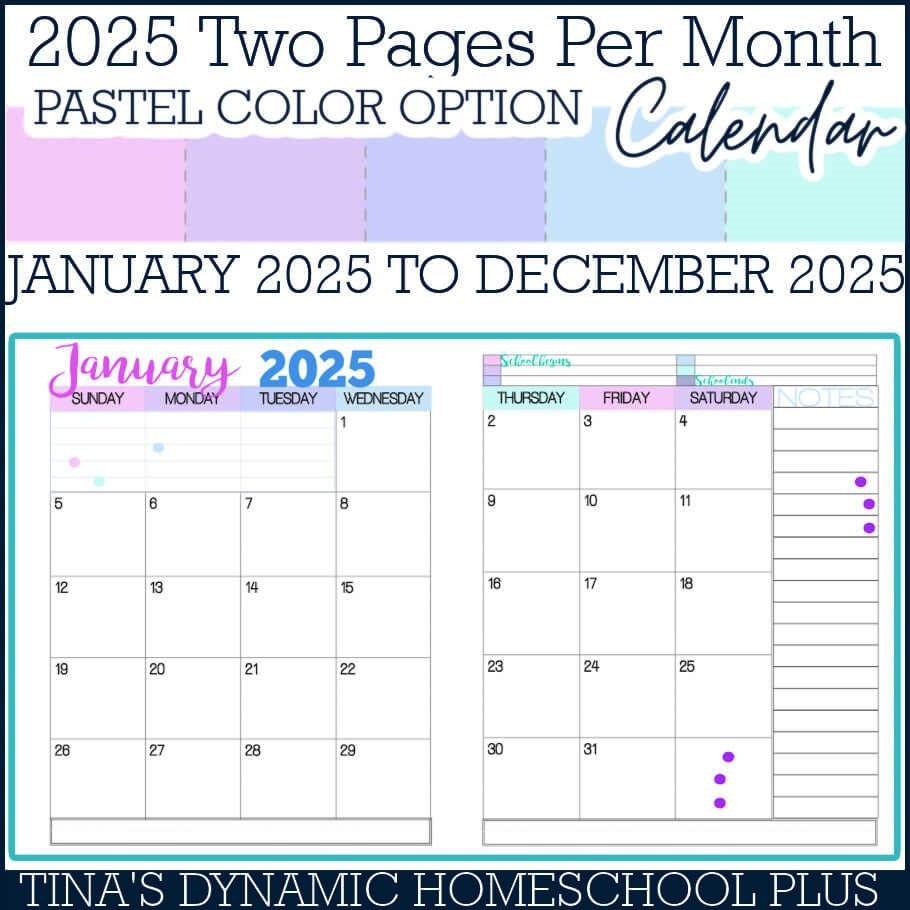 2025 Physical Year 2 Page Monthly Calendar