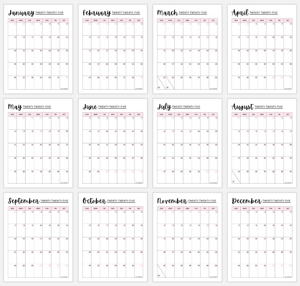 Printable One Year Calendar 2025