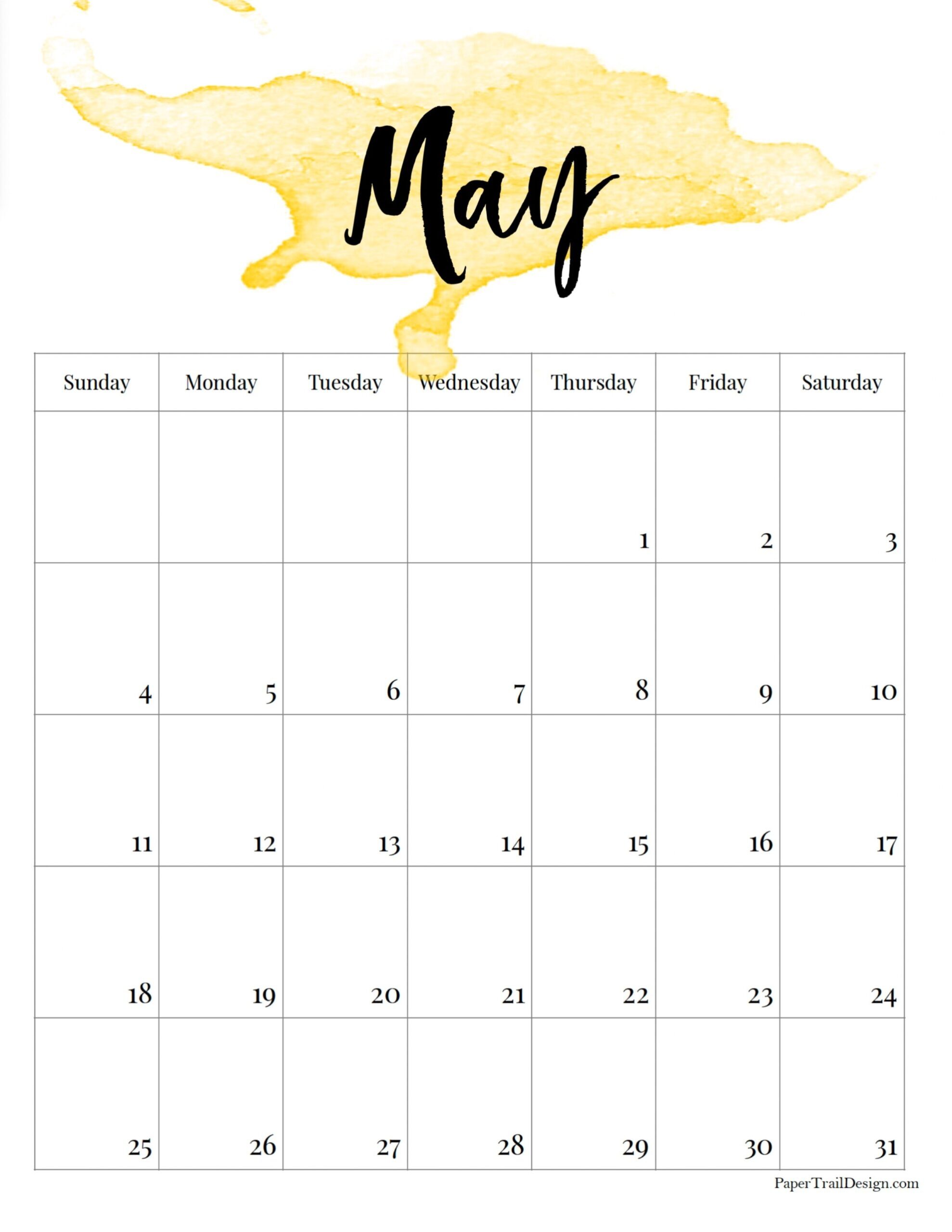 2025 Printable Calendar Watercolor Paper Trail Design