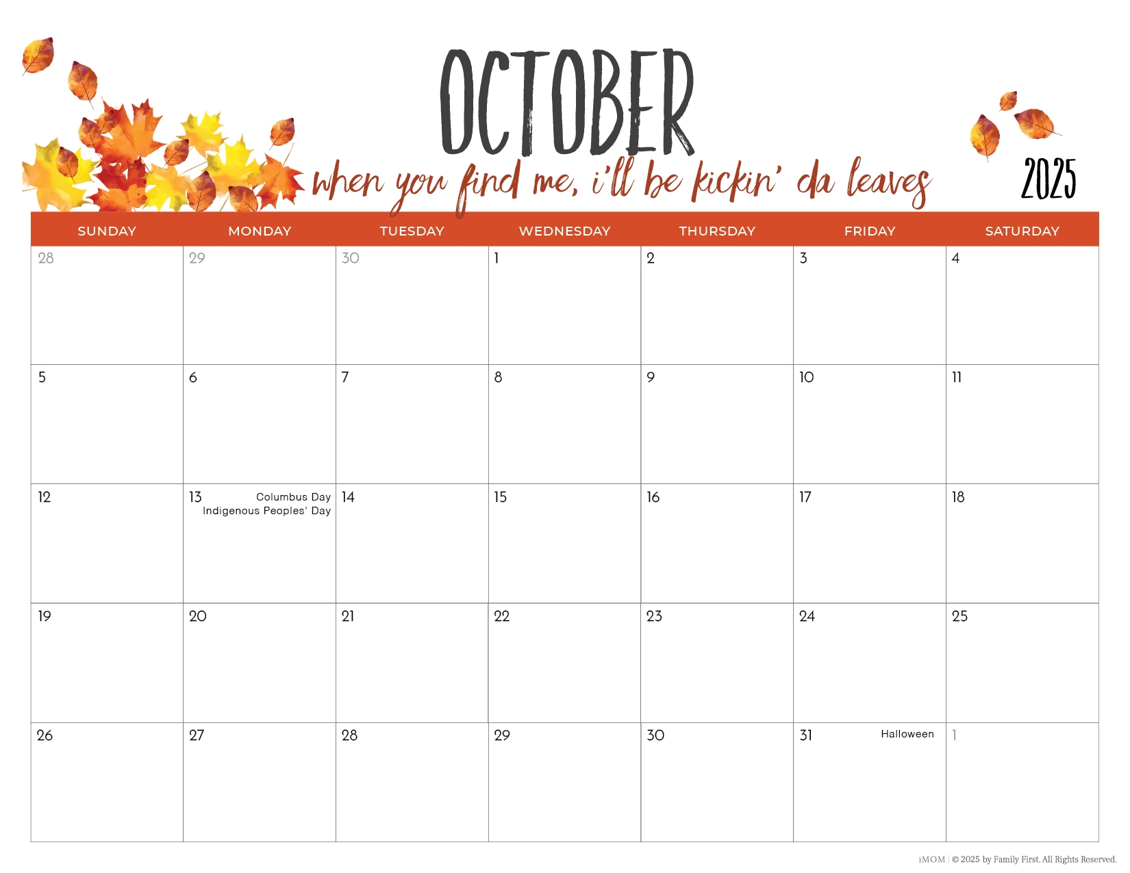 Calendar 2025 October Printable