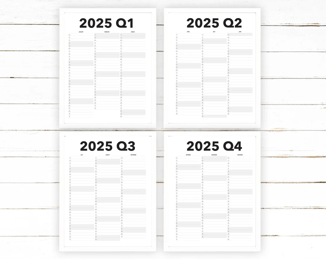 2025 Quarterly Calendar Printable Blank Dated Quarterly Year View Extra Large Wall Calendar Digital Printable Etsy
