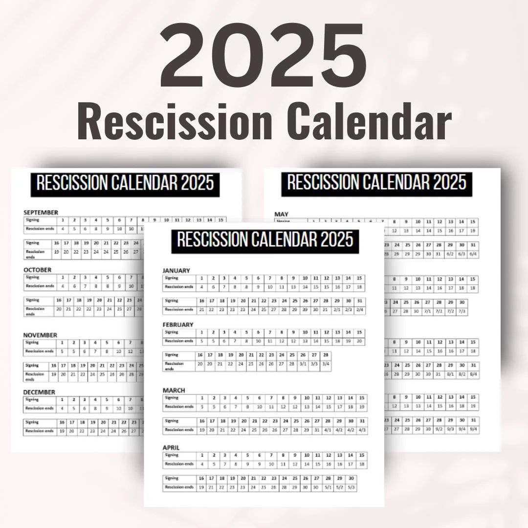2025 Rescission Calendar Rescission Calendar 2025 Loan Signing Agent Notary Signing Agent Rescission Dates Notary Public Etsy