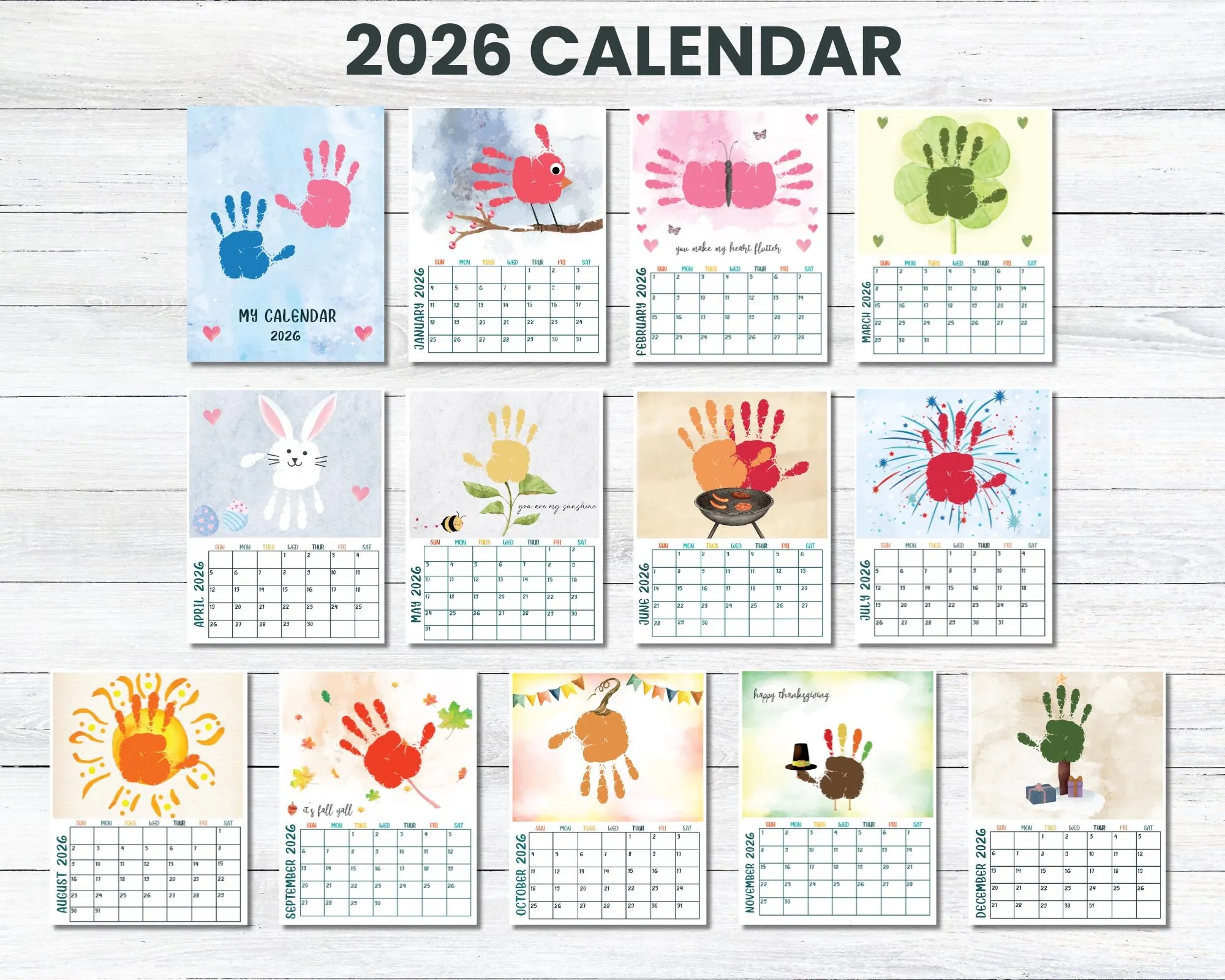 2026 12 Month Handprint Calendar DIY Kid Toddler Baby Craft Calendar Handprint Kids Memory Book Handprint Art Bundle 2026 Kids Calendar Etsy