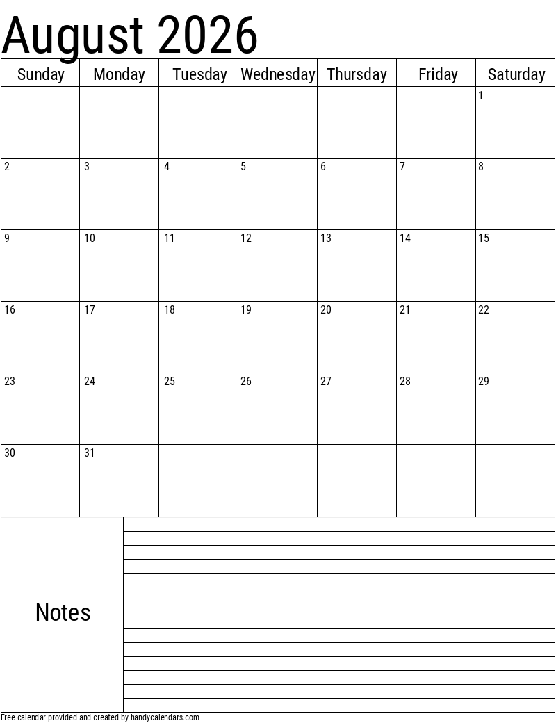 2026 August Calendars Handy Calendars 2026 August Calendars Handy Calendars