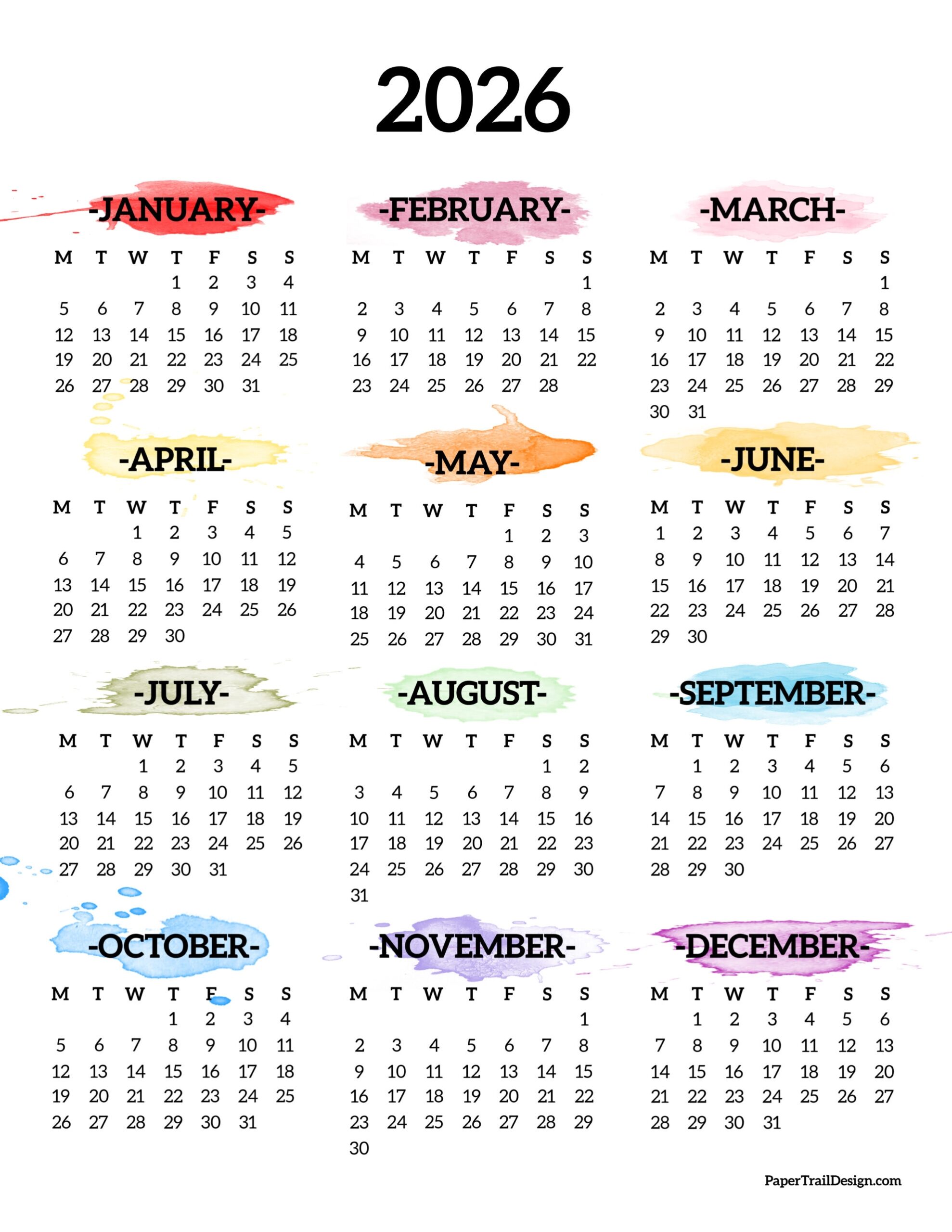 Blank Printable Calendar 2026 Week Starting Monday