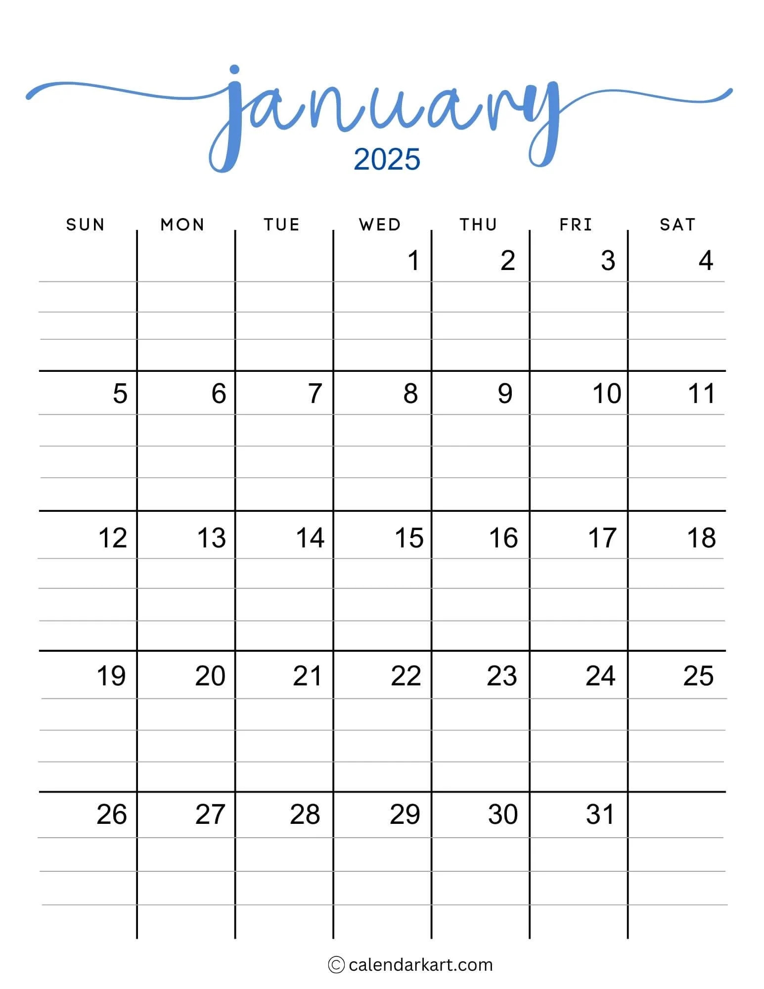 40 Printable January 2025 Calendars Free Pdf Calendarkart
