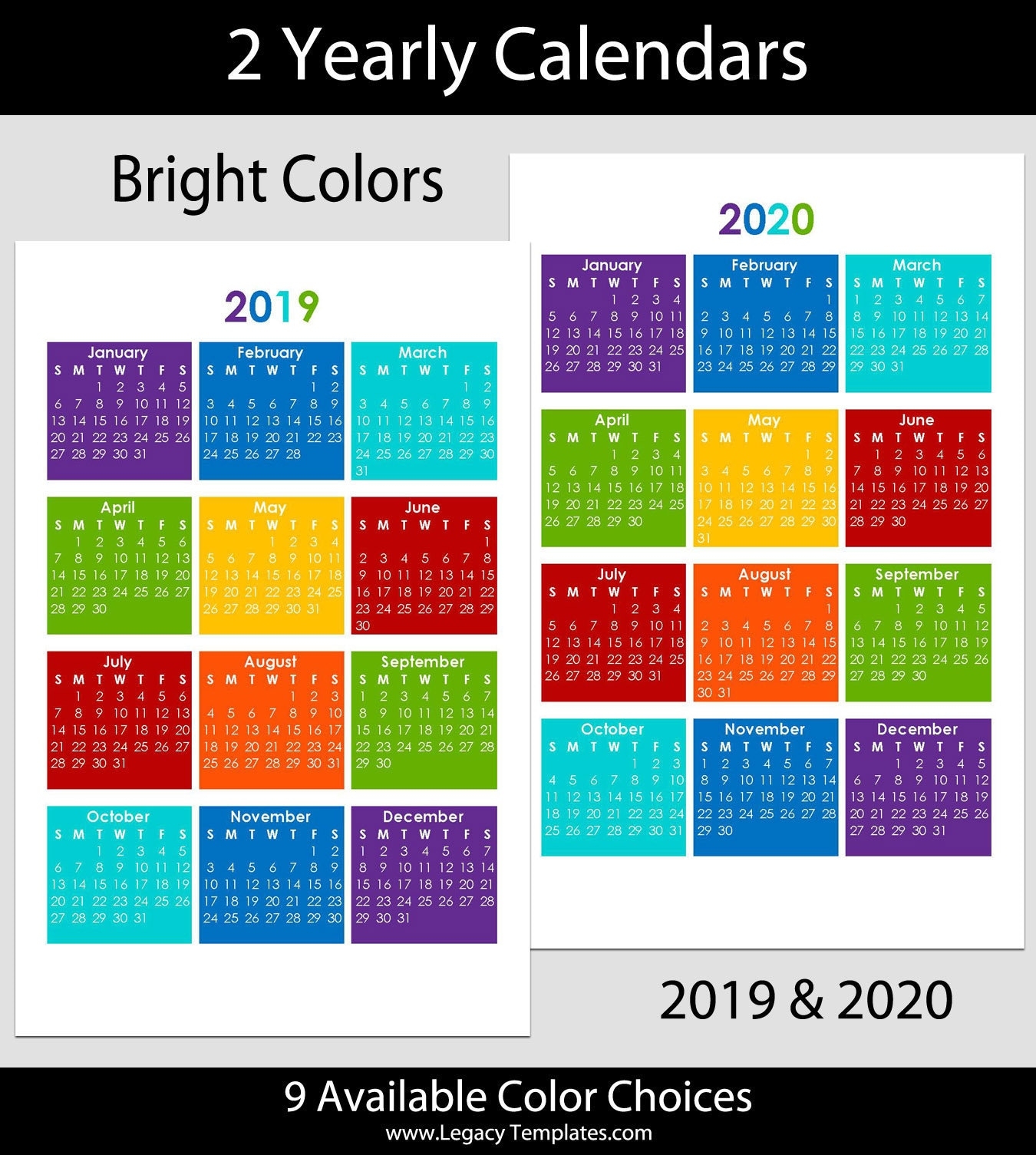 5x8 Printable Calendar Etsy