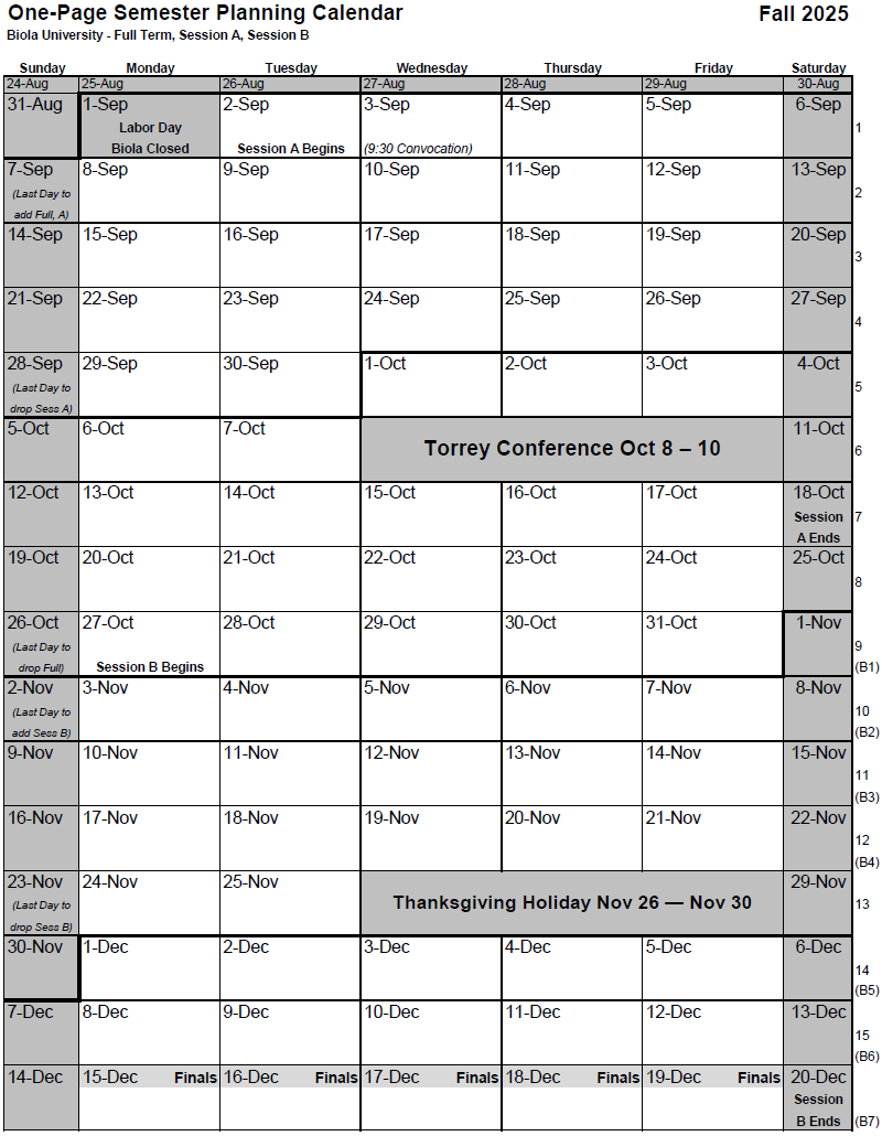 Academic Term Planning Calendars Biola University
