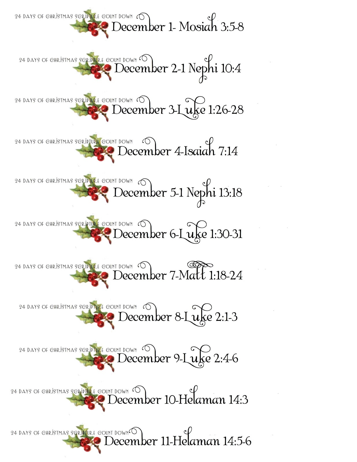 Advent Verses Printable Printable Party Favors
