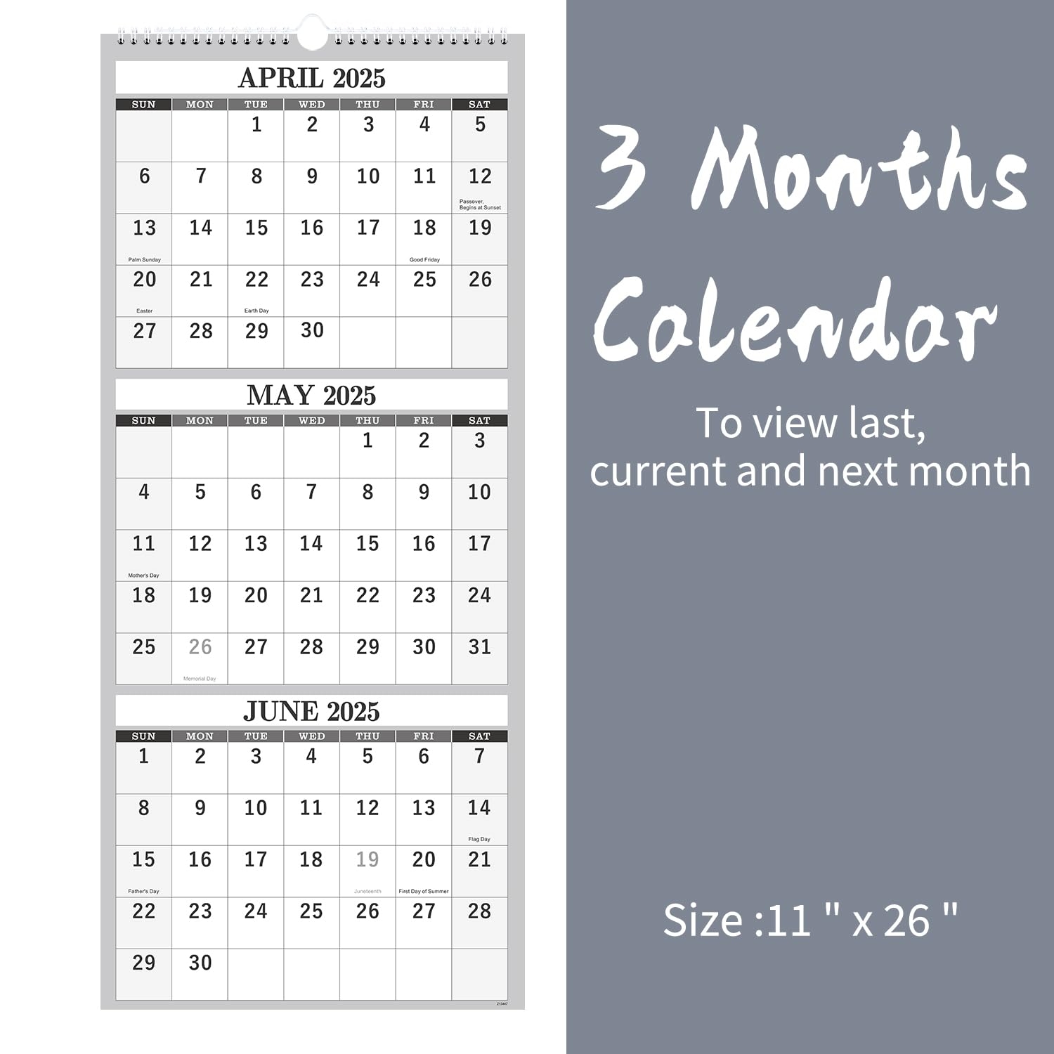 Amazon 2025 2026 Wall Calendar Apr 2025 Jul 2026 3 Month Calendar Vertical Display 3 Month Wall Calendar 2025 2026 11 X 26 Large Monthly Calendar Lay Flat Holidays Blocks Perfect For Planning Office Products