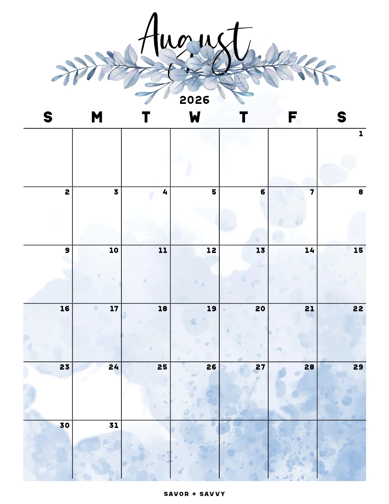 August 2026 Calendar Templates 14 Free Printables Savor Savvy