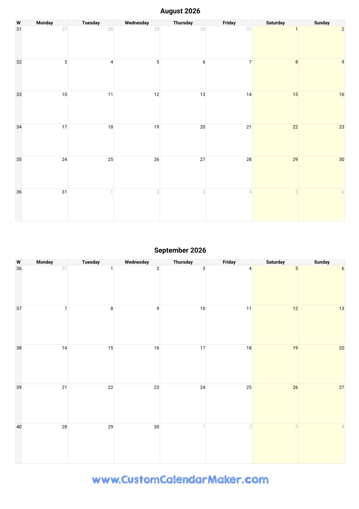 2026 Calendar Printable August