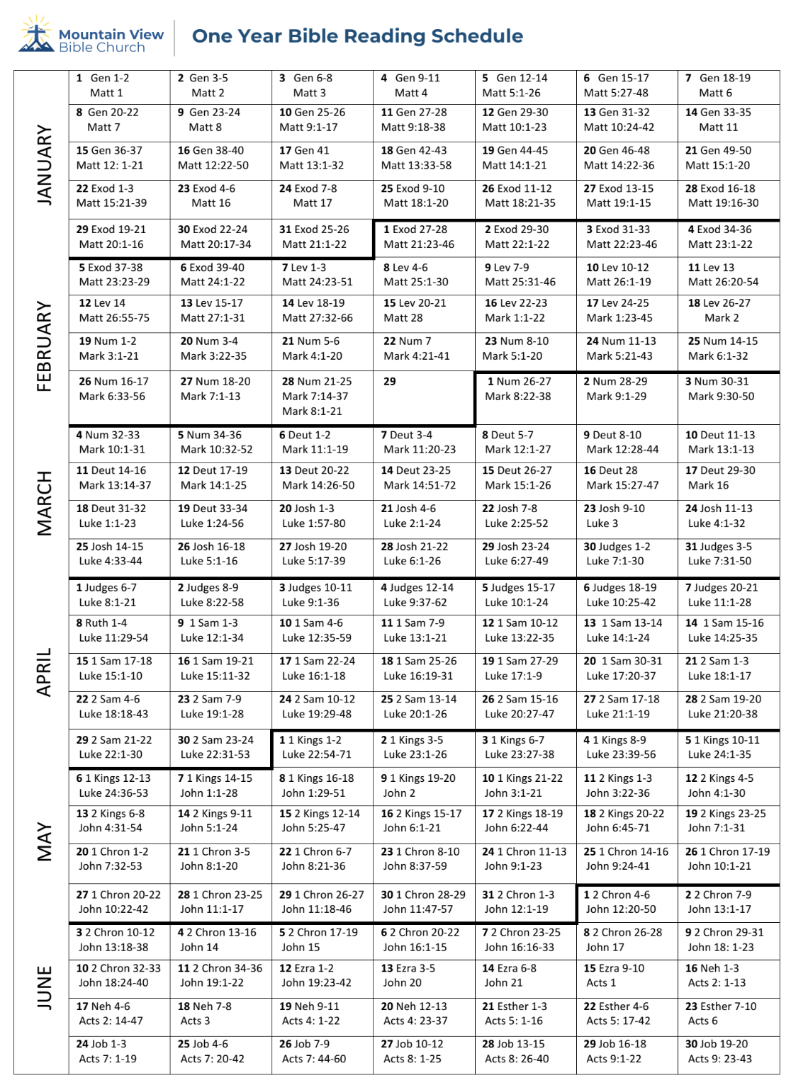 Read The Bible In A Year Calendar Printable