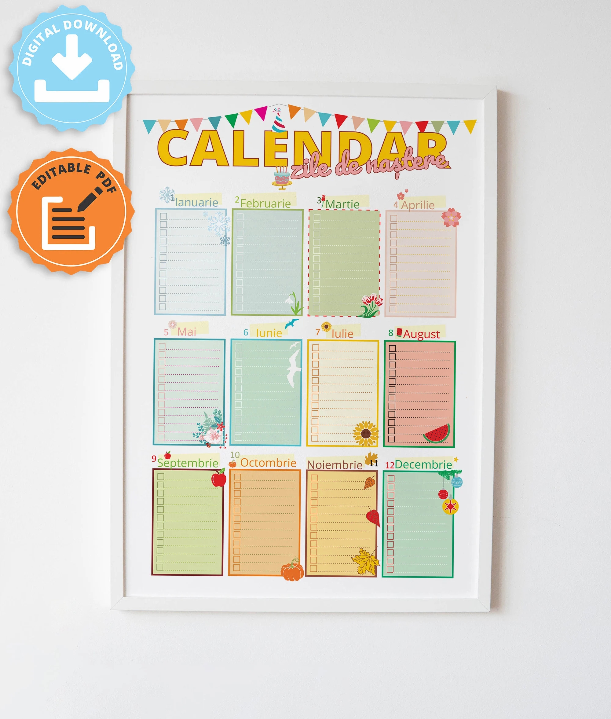Birthday Calendar Printable Fillable Editable Perpetual Calendar Birthday Board Family Calendar Birthday Planner Printable Planner Etsy