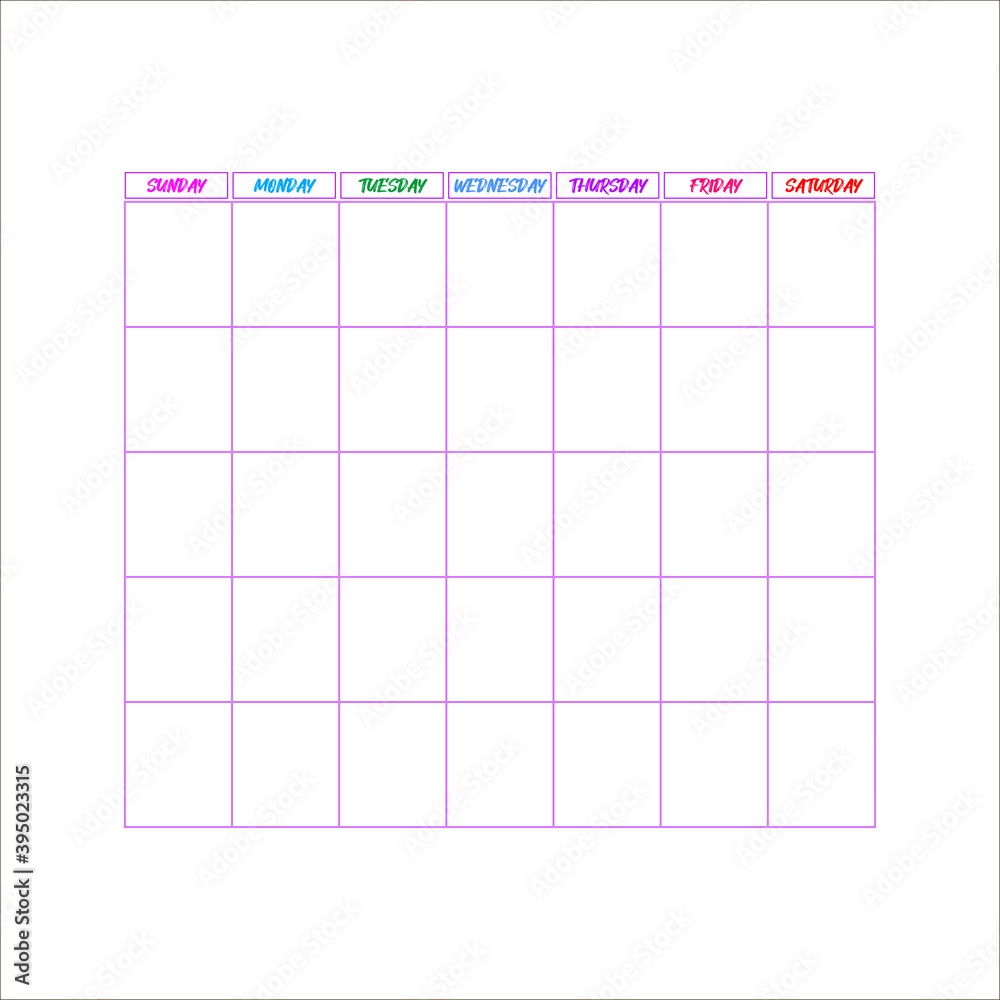 Blank Monthly Calendar Template Organizer Sunday Start Calendar Shedule Customizable Digital Planner Printable Digital Calendar Stock Vector Adobe Stock