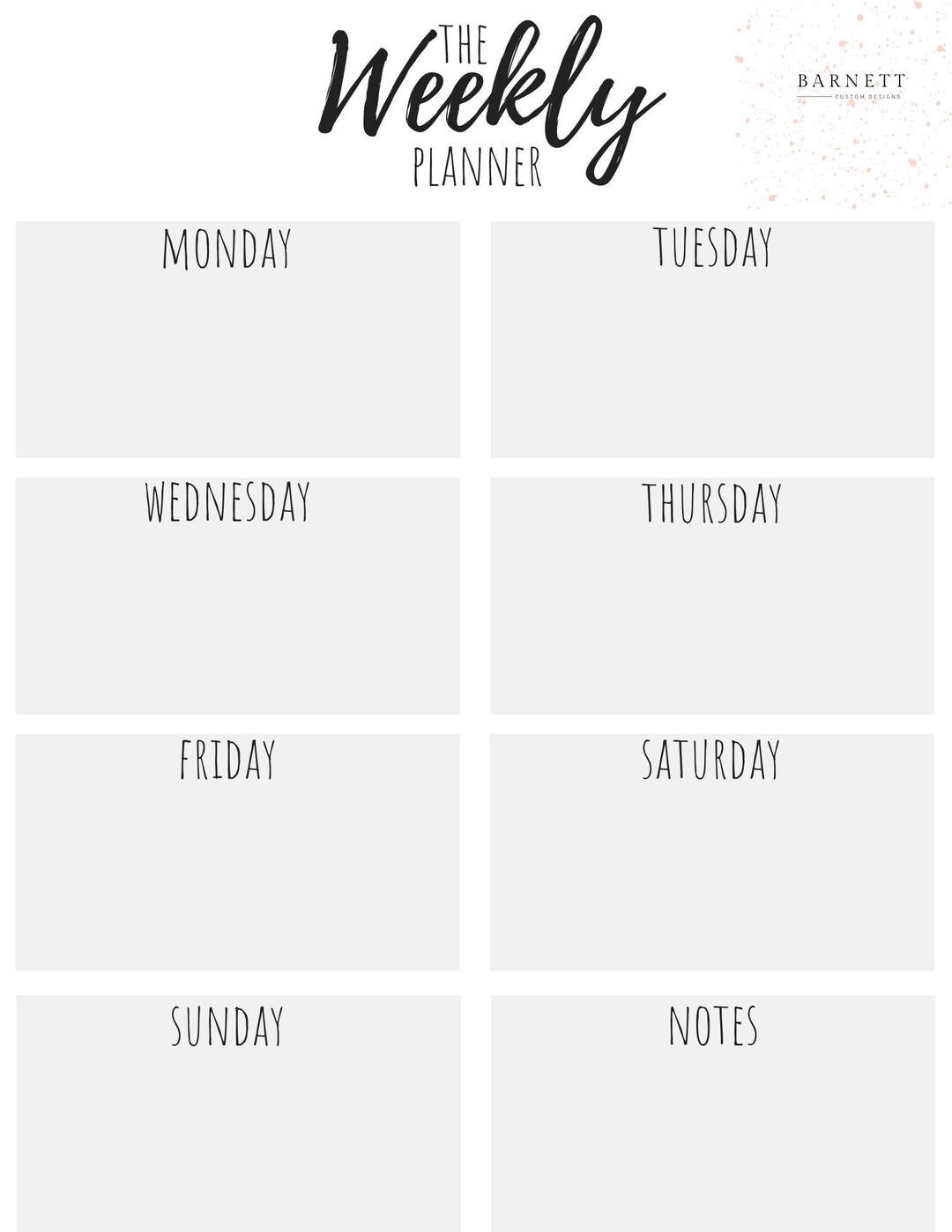 Weekly Printable Calendar 55x85