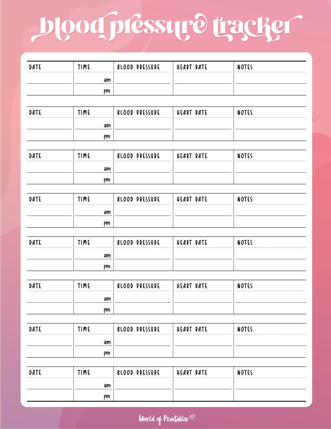 Blood Pressure Trackers World Of Printables