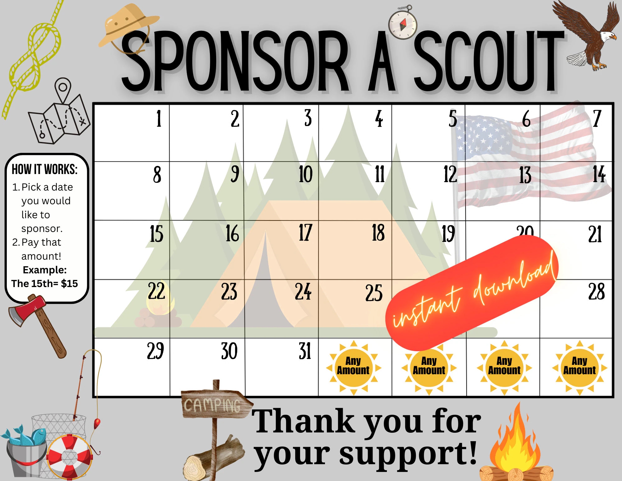 Boy Scout Pick A Date To Donate Girl Scout INSTANT DOWNLOAD Fundraiser Pay The Date Fundraiser sponsor My Season Fundraiser Girl Scouts Etsy