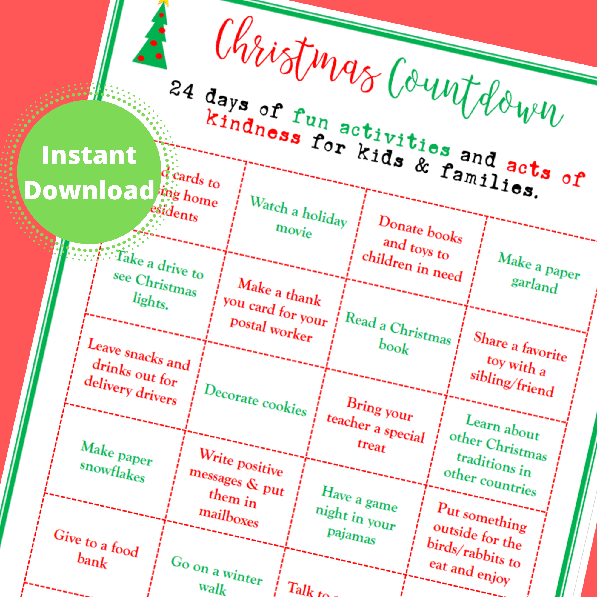 Christmas Countdown Activity And Kindness Calendar Printable Parenting Tools