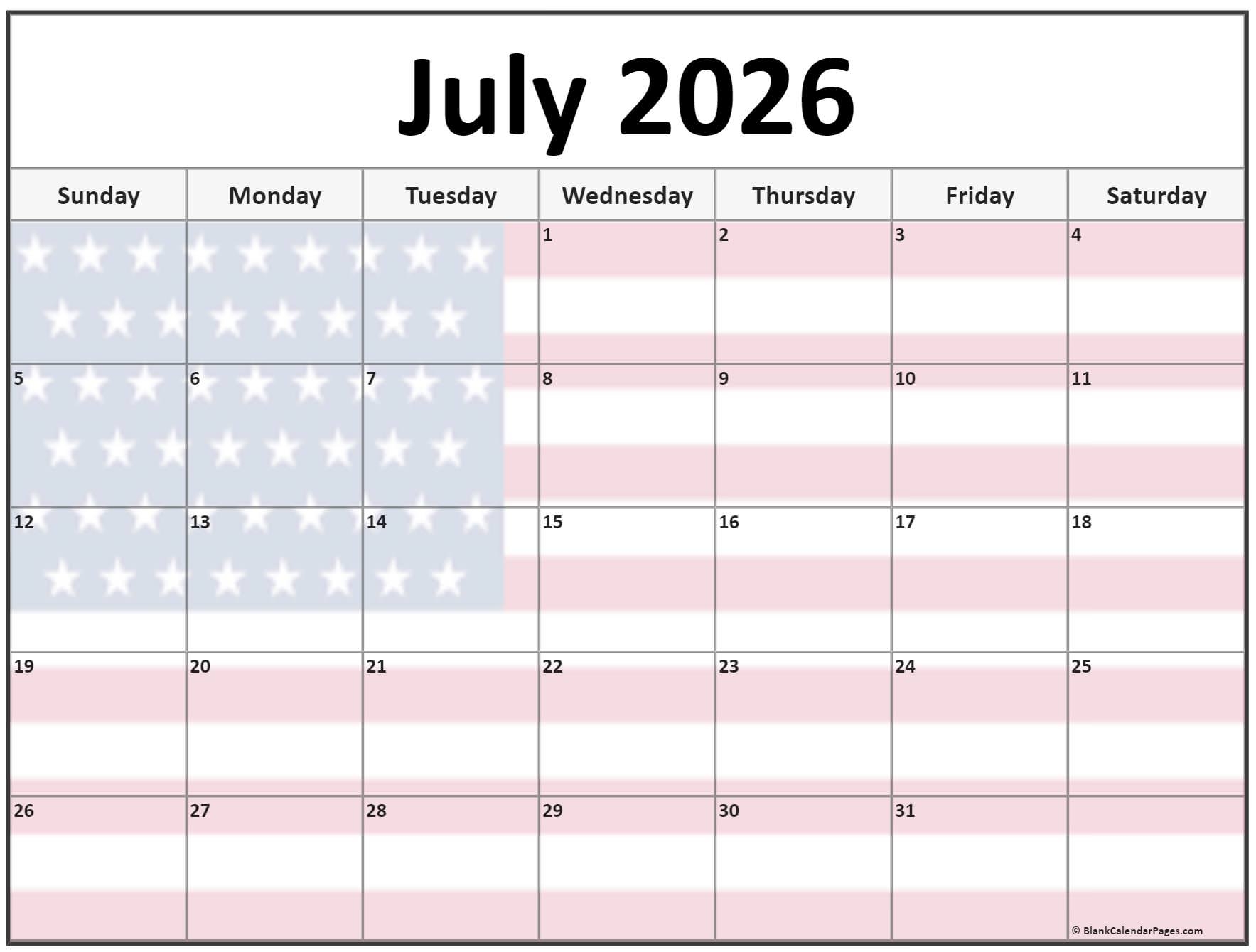 Collection Of July 2026 Photo Calendars With Image Filters 