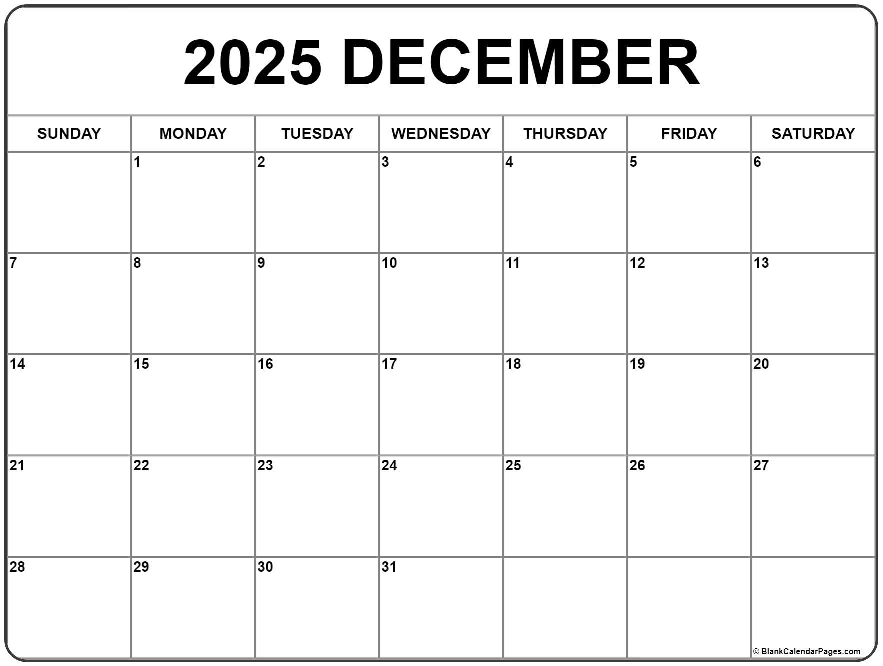 Christmas Calendar 2025 Printable