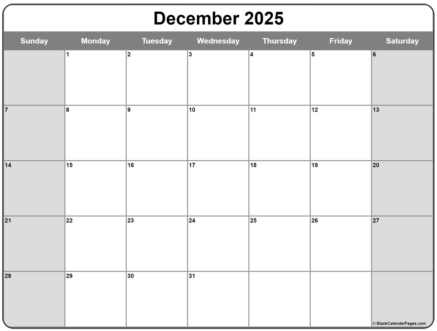 December 2025 Calendar Free Printable Calendars December 2025 Calendar Free Printable Calendars