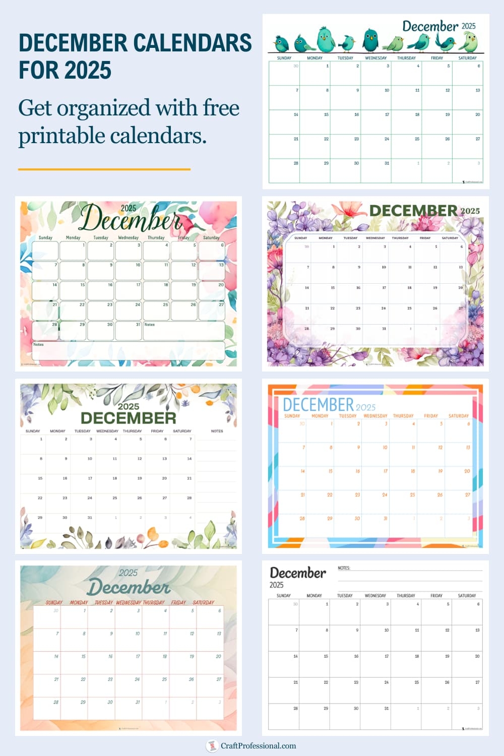 Calendar 2025 Printable December