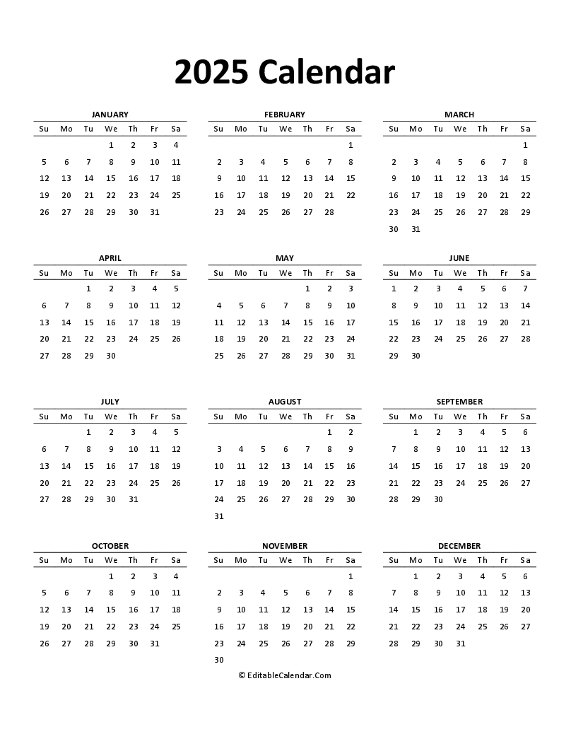 Printable Calendar In Word 2025