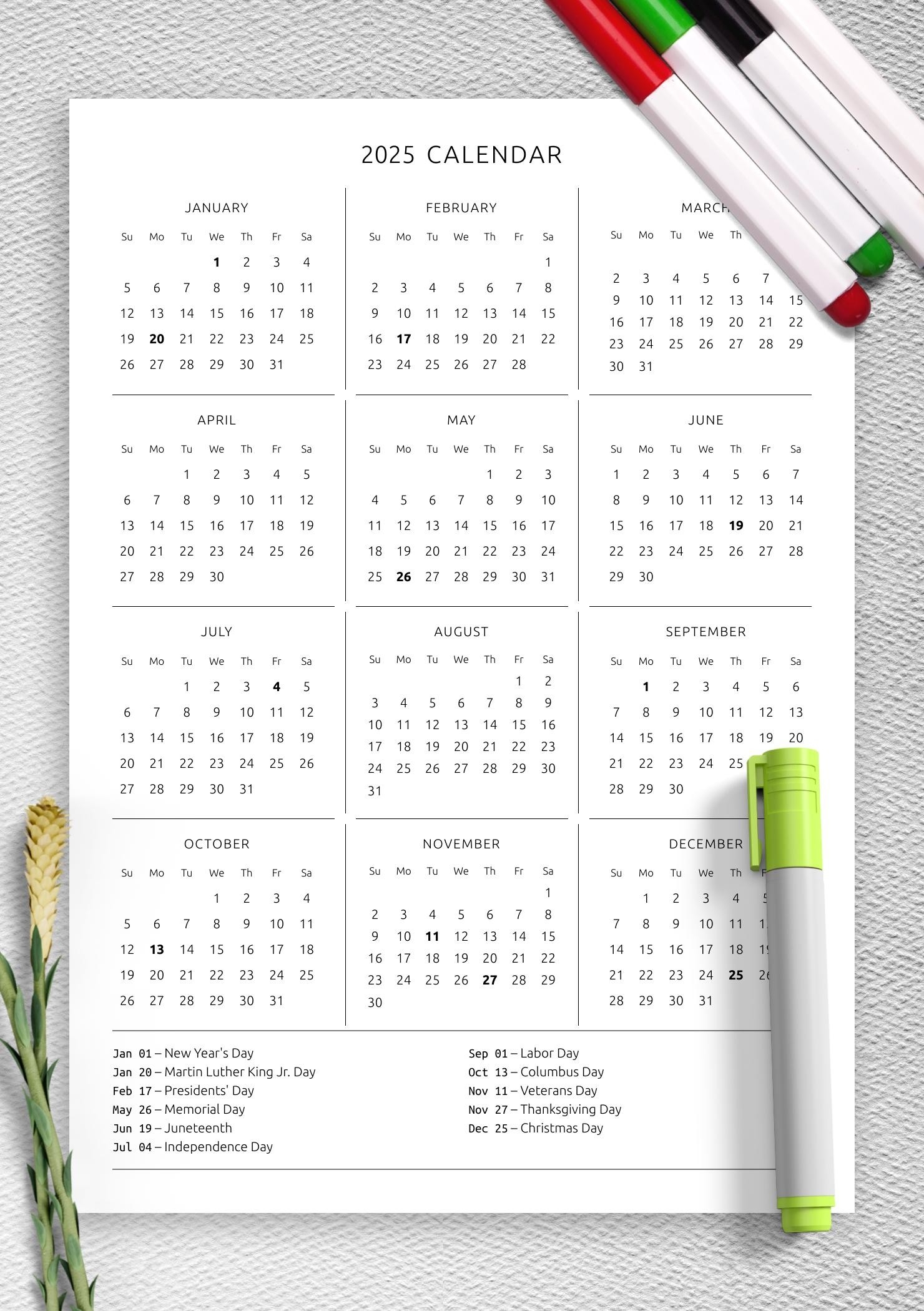 Printable Annual Calendars