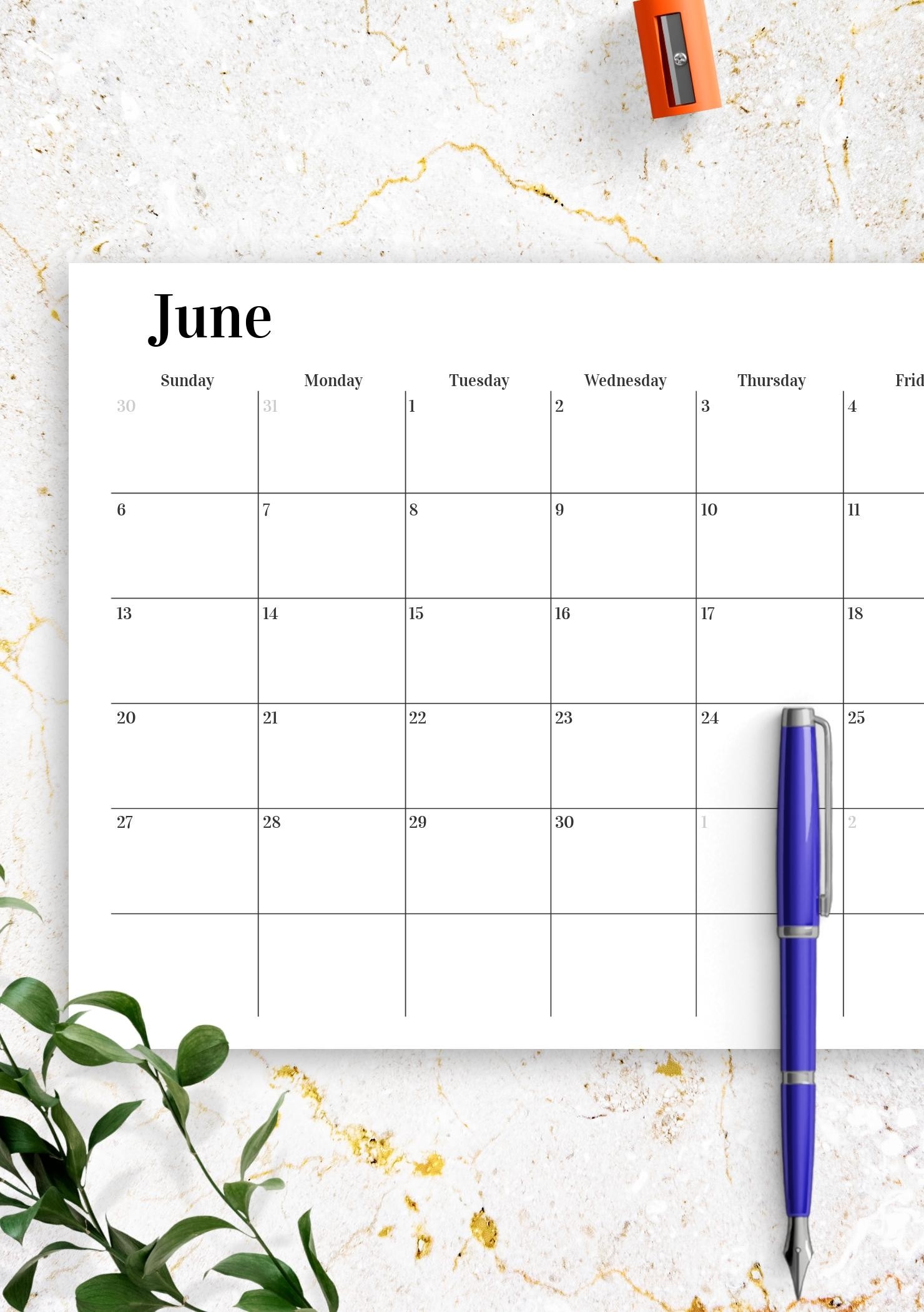 Horizonal Printable Monthly Calendars