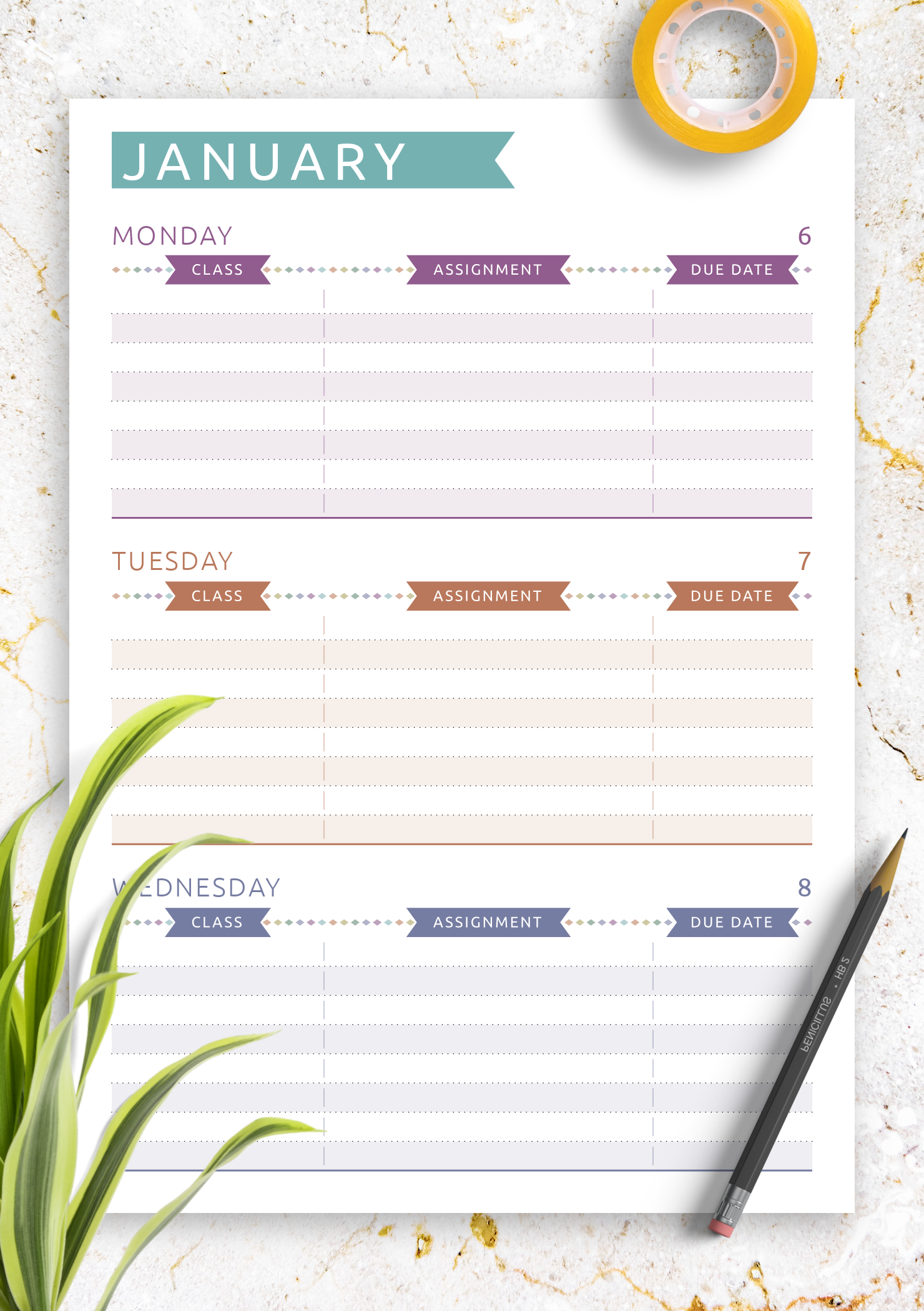 download printable week schedule casual style pdf